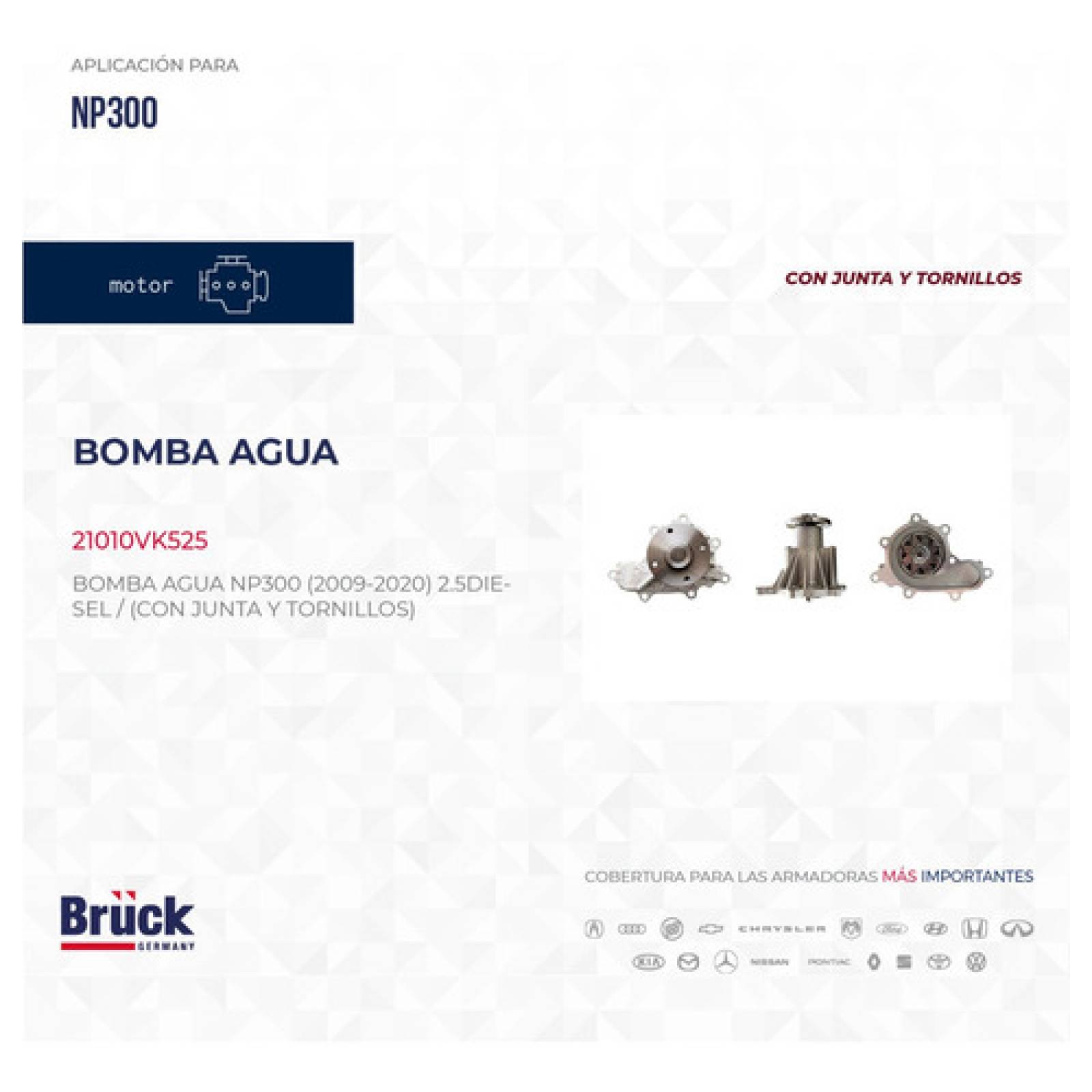 Bomba Agua Nissan Np 300 2008-2011 D22 2.5 Lts, Frontier 2008 Motor A Diesel Con Junta Y Tornillos Euroespaña