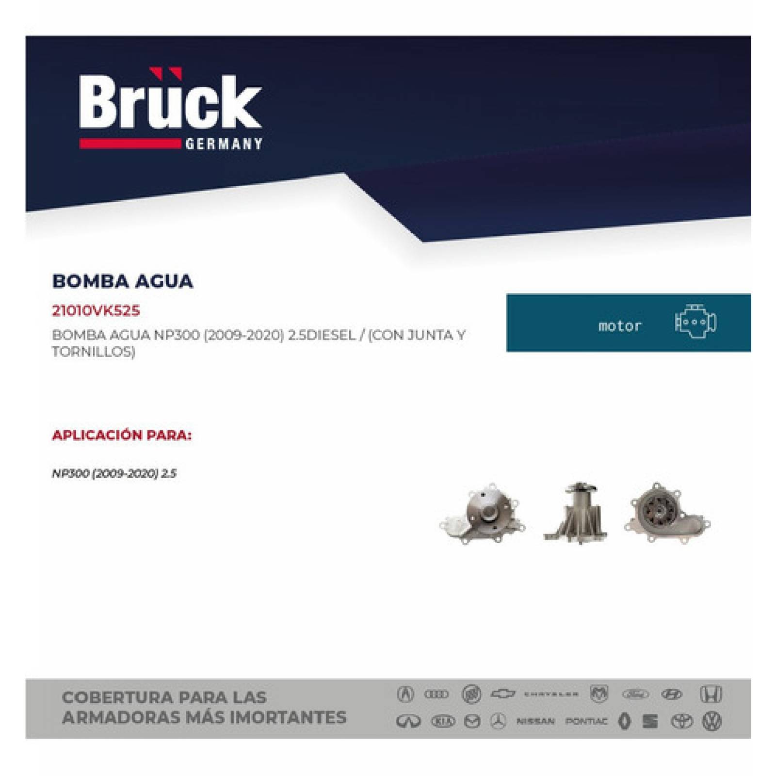 Bomba Agua Nissan Np 300 2008-2011 D22 2.5 Lts, Frontier 2008 Motor A Diesel Con Junta Y Tornillos Euroespaña