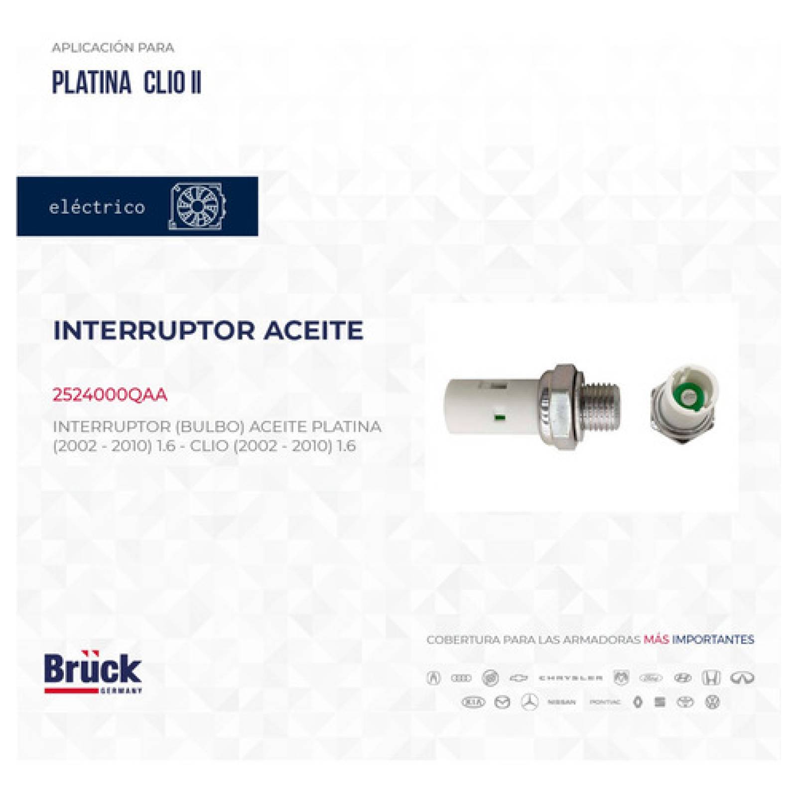 Bulbo Aceite Nissan Platina 2002-2008 1.6 Lts, Renault Clio 2002-2007- 1.6 Lts,  Euroespaña