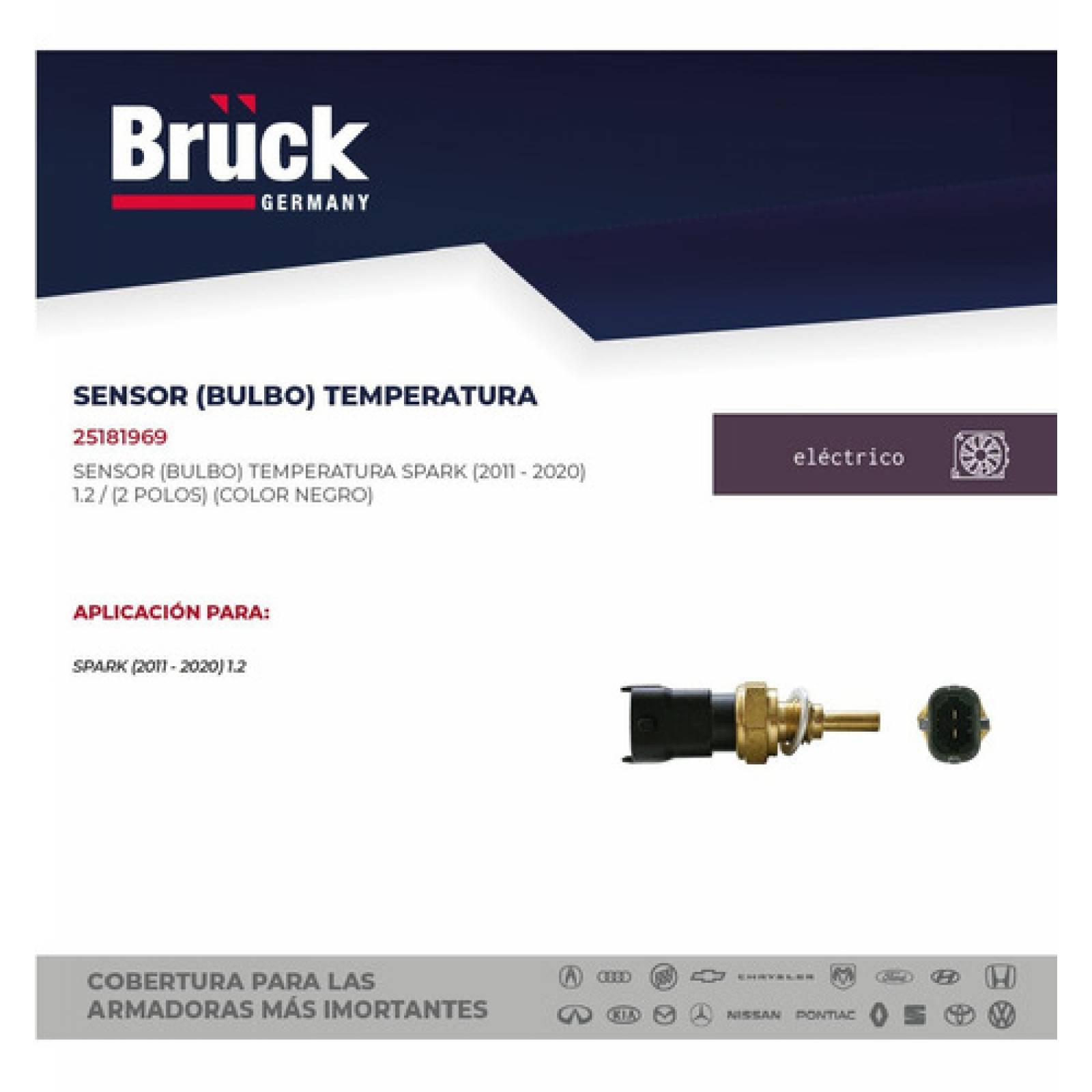 Sensor Bulbo Temperatura Spark 2011 - 2020 2 Polos Negro