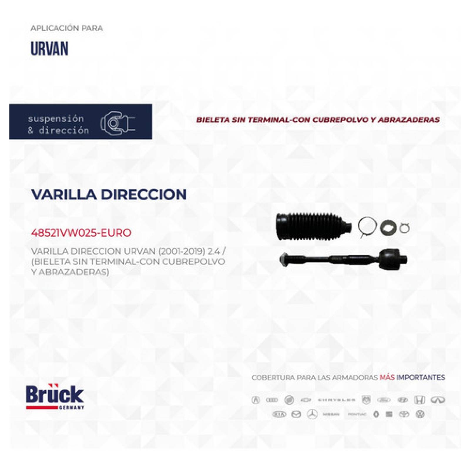 Bieleta Varilla Direccion Nissan Urvan 2002 - 2012 Con Cubrepolvo Y Abrazaderas, Sin Terminal Euroespaña