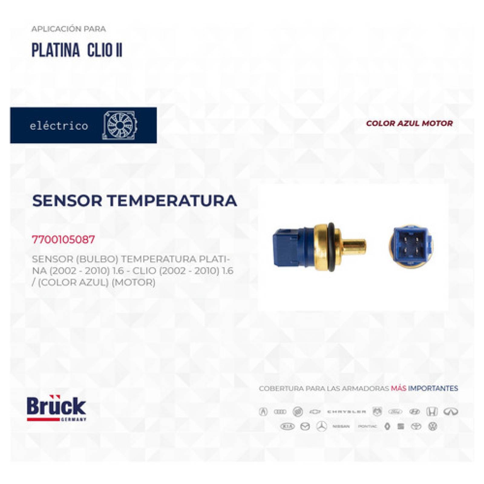 Bulbo Temperatura Motor Nissan Platina 2002-2008 1.6 Lts, Clio 02-07 1.6 Lts, Color Azul, 4 Pines Euroespaña