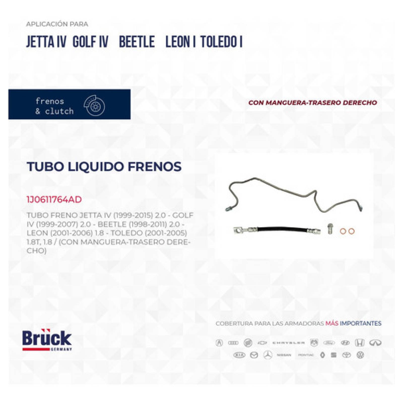 Tubo Freno Clasico Jetta Golf A4 Beetle C/ Manguera Tras Der