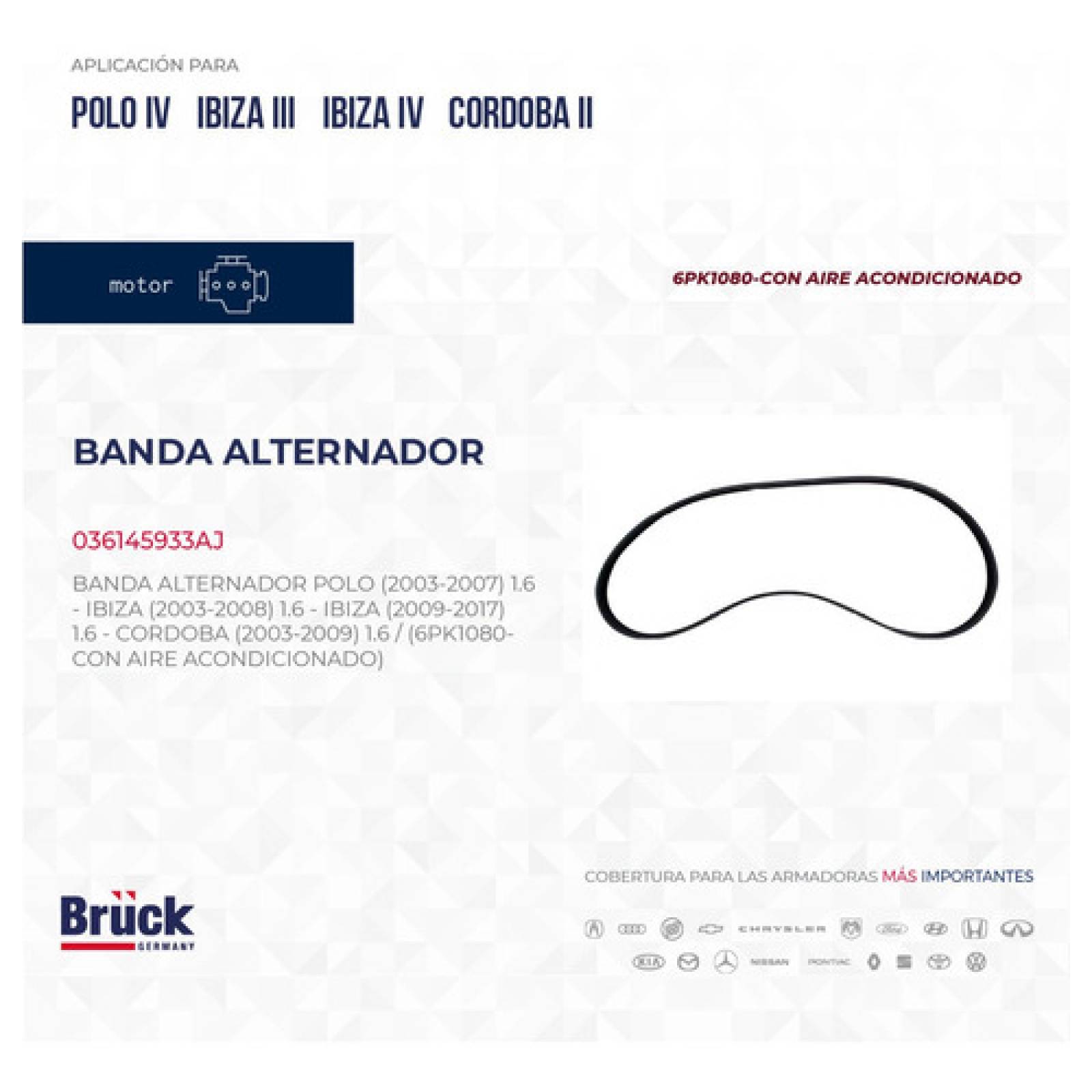 Banda Alternador Polo Cordoba 03-08 Ibiza 03-15 1.6 L C/a A 