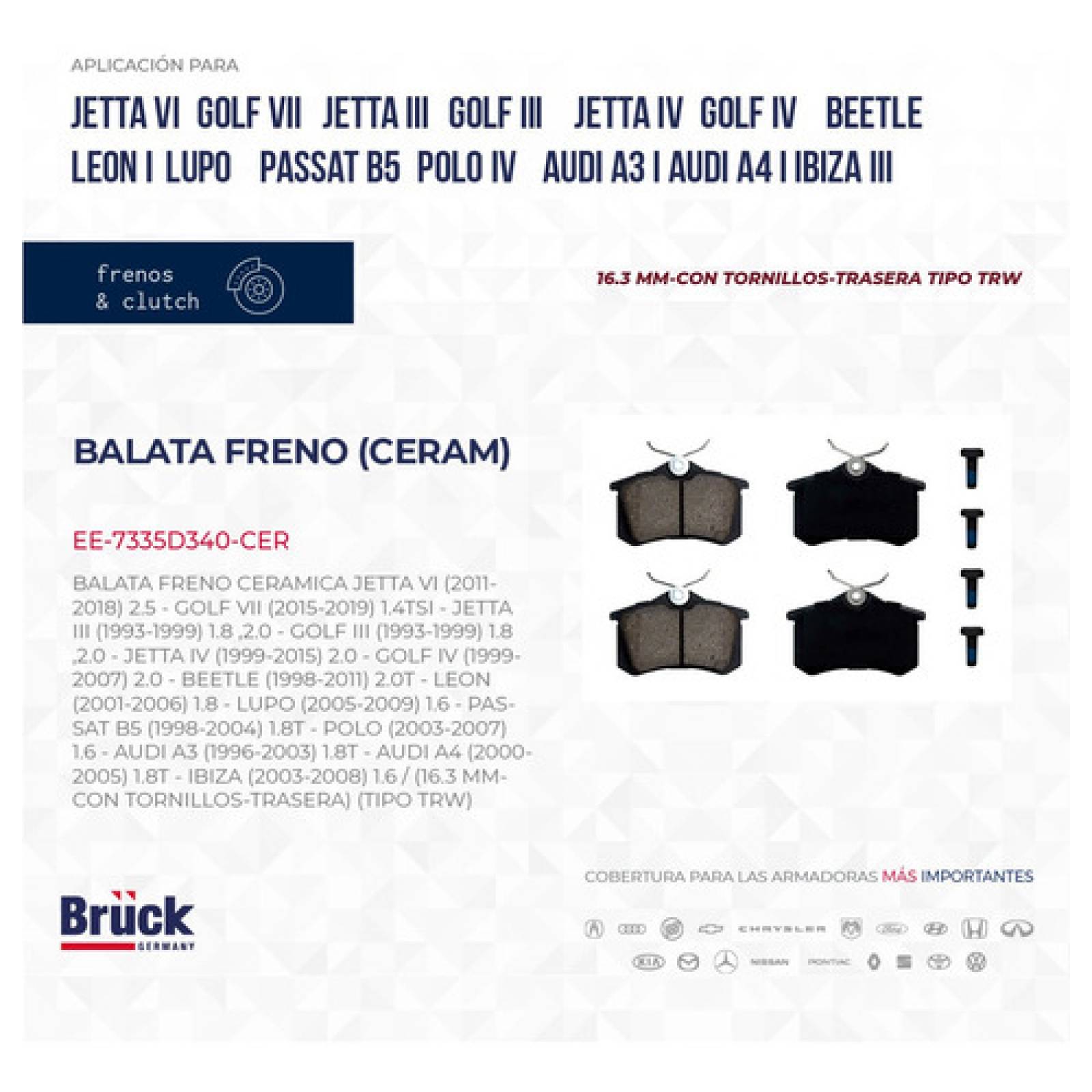 Balatas Traseras Jetta A6 11-15 2.5 Golf A3 Glx Gti 93-99 