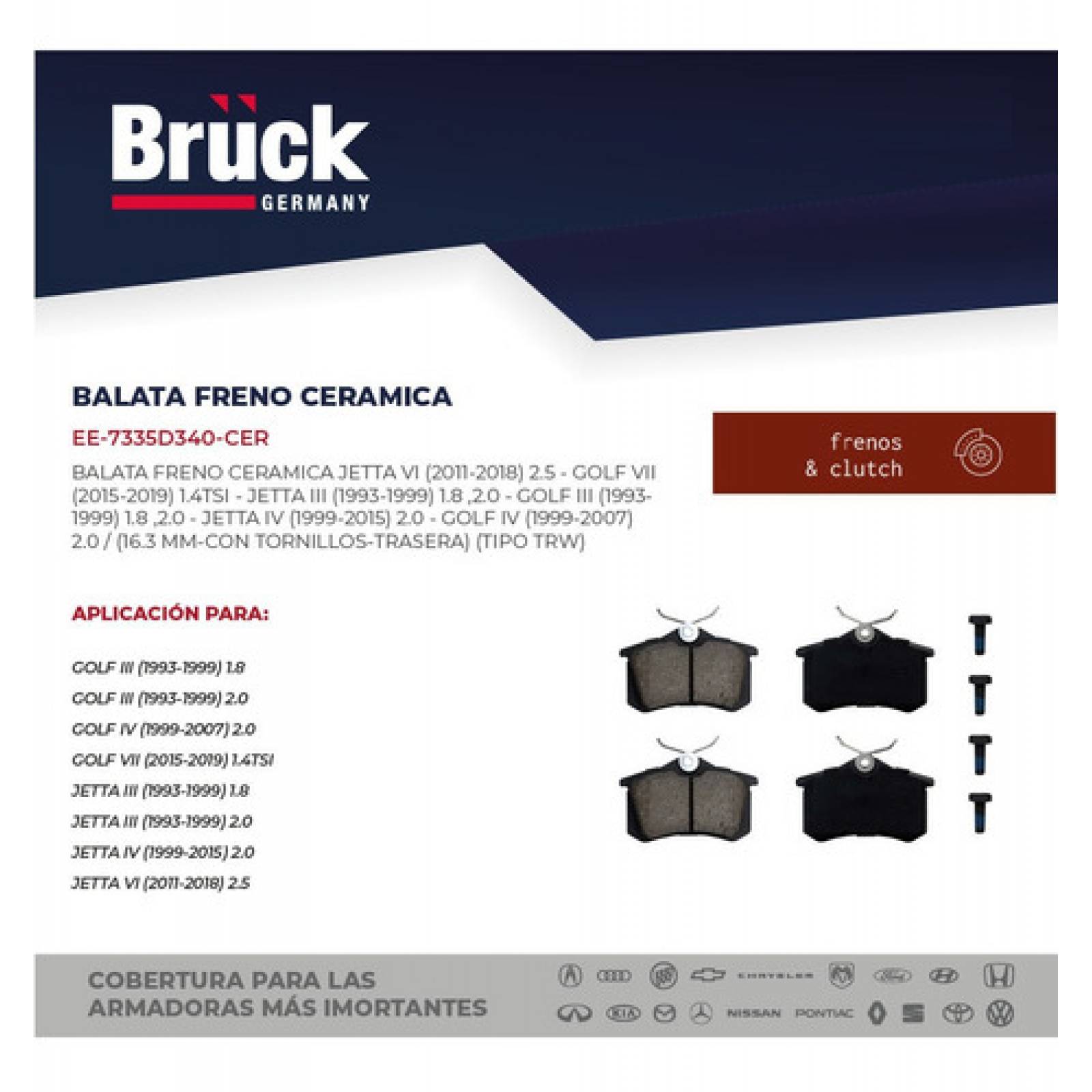 Balatas Traseras Jetta A6 11-15 2.5 Golf A3 Glx Gti 93-99 