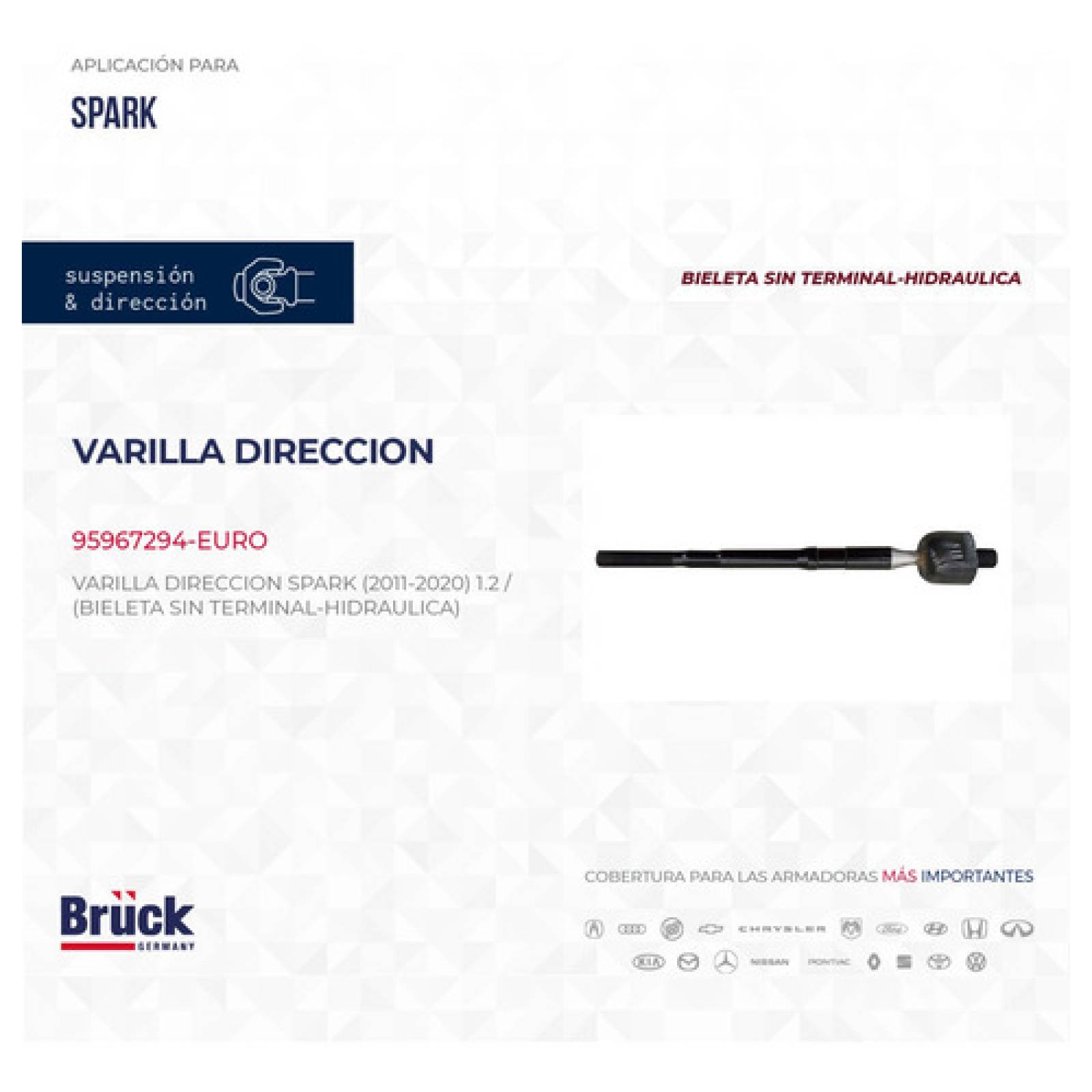 Varilla Dirección Chevrolet Spark 2011-2017 1.2 Lts, Hidráulica, Sin Terminal, Euro España
