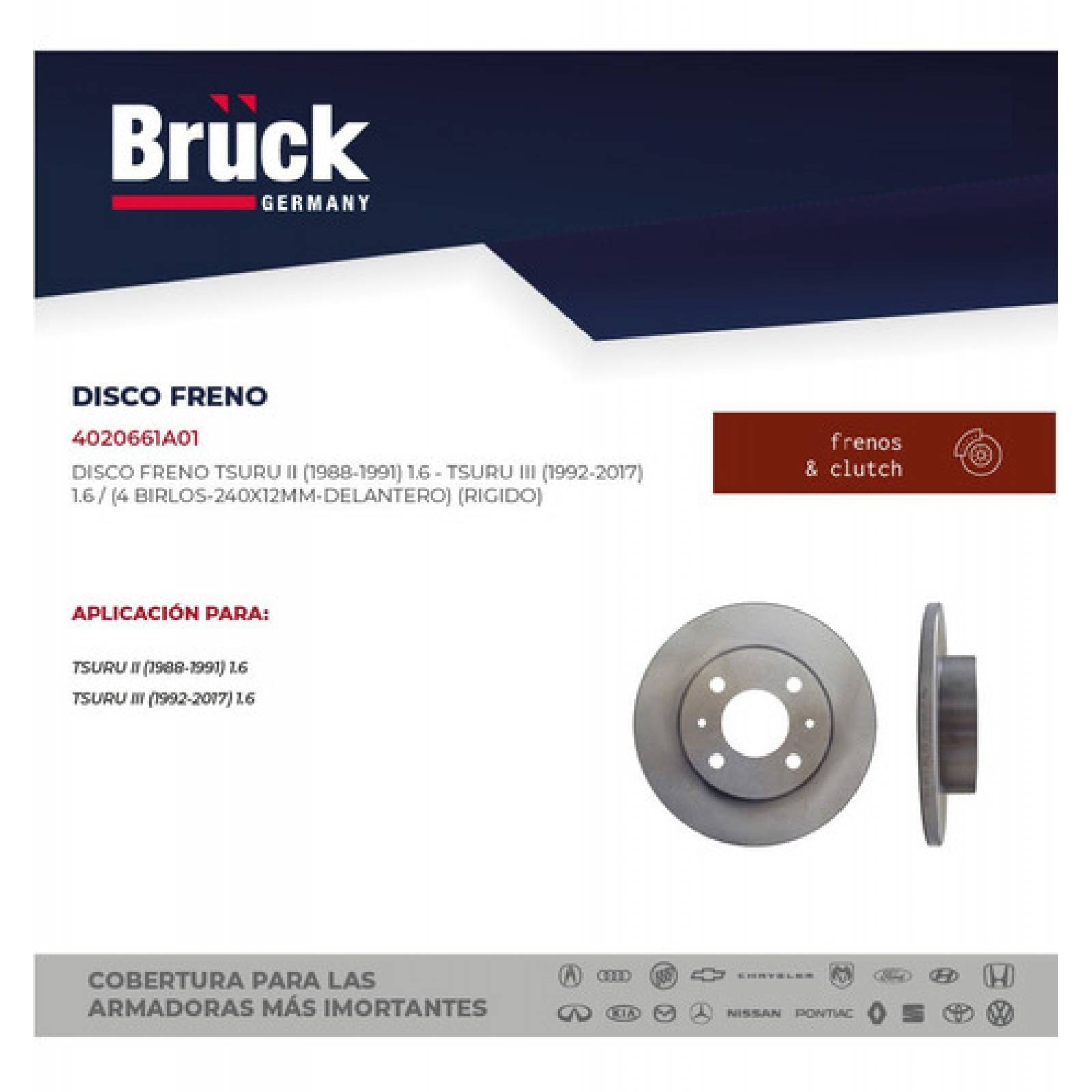 Disco Freno Tsuru 2 Tsuru 3 1988 - 1994 Delantero Rigido