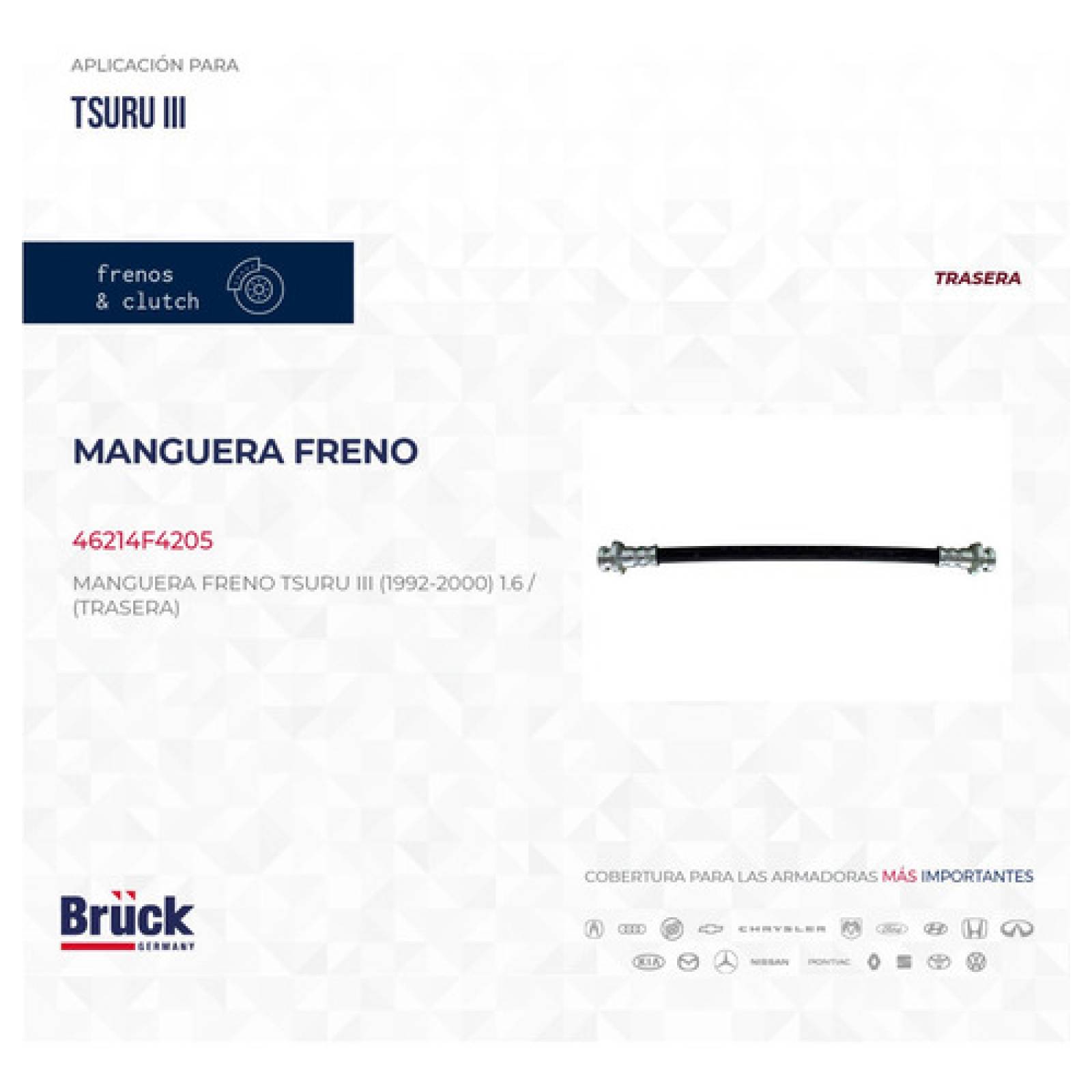 Manguera Freno Trasera Tsuru 3 Gs 92 - 97 98 99 00 Der / Izq