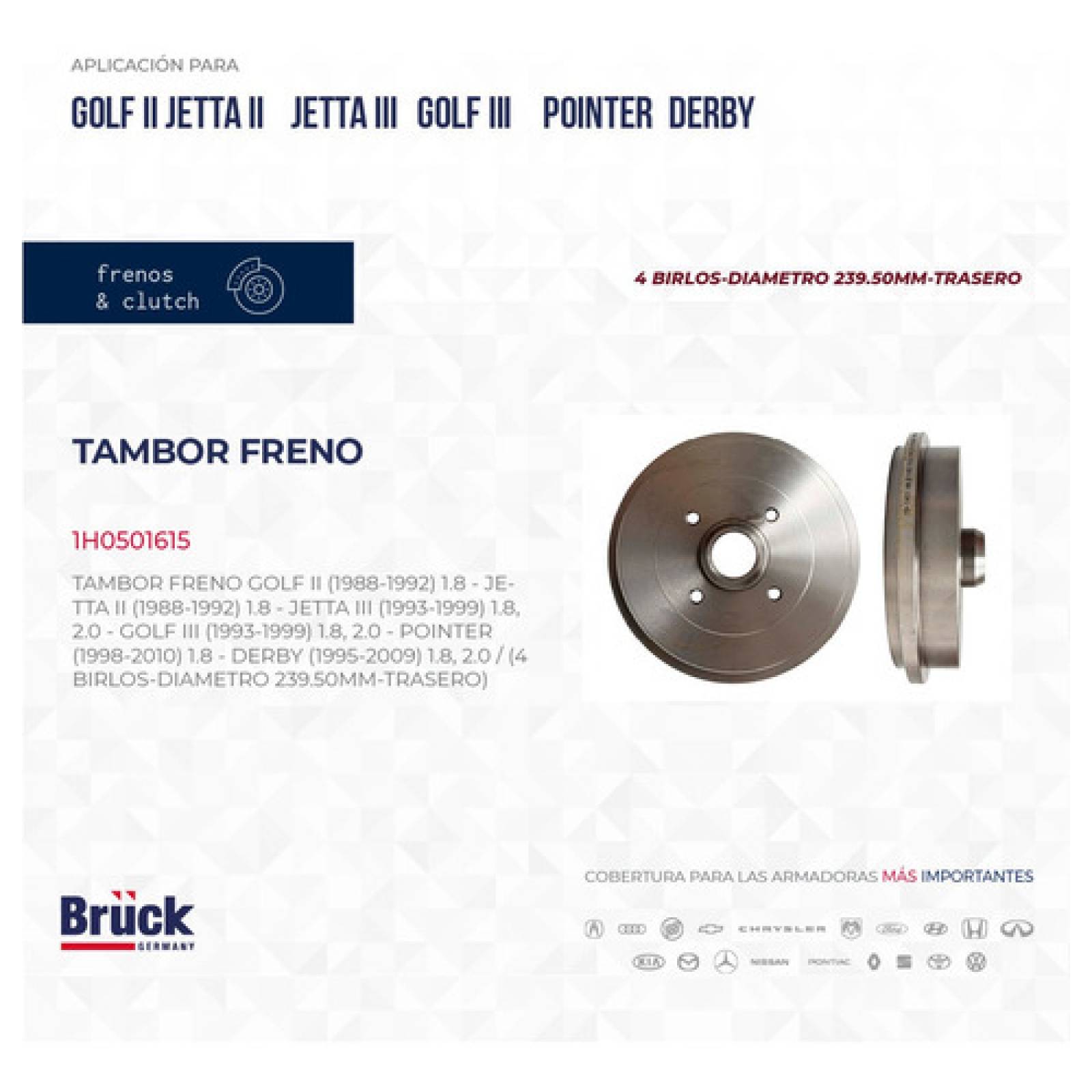 Tambor Freno Trasero Jetta Golf A2 A3 87 - 99 Fbu Pointer