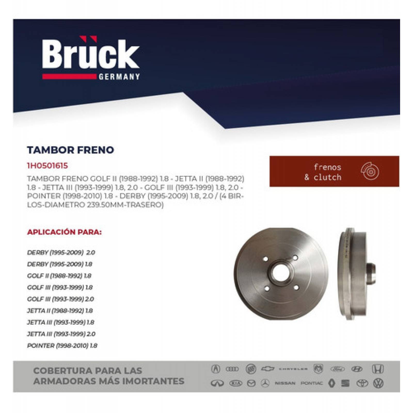 Tambor Freno Trasero Jetta Golf A2 A3 87 - 99 Fbu Pointer