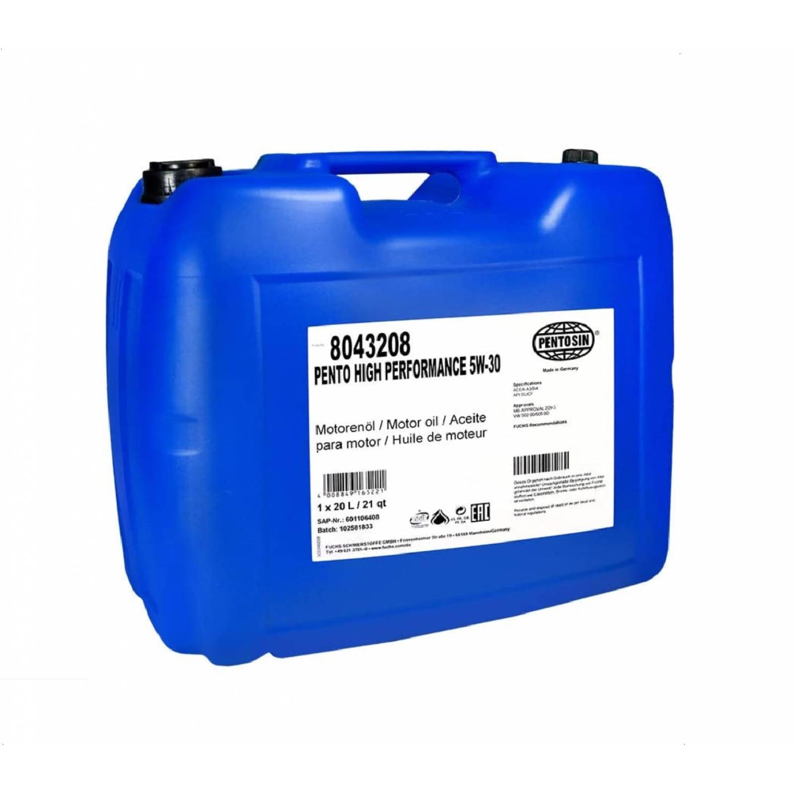 Aceite Motor Sintético 5w30 20 Lts High Performance Pentosin