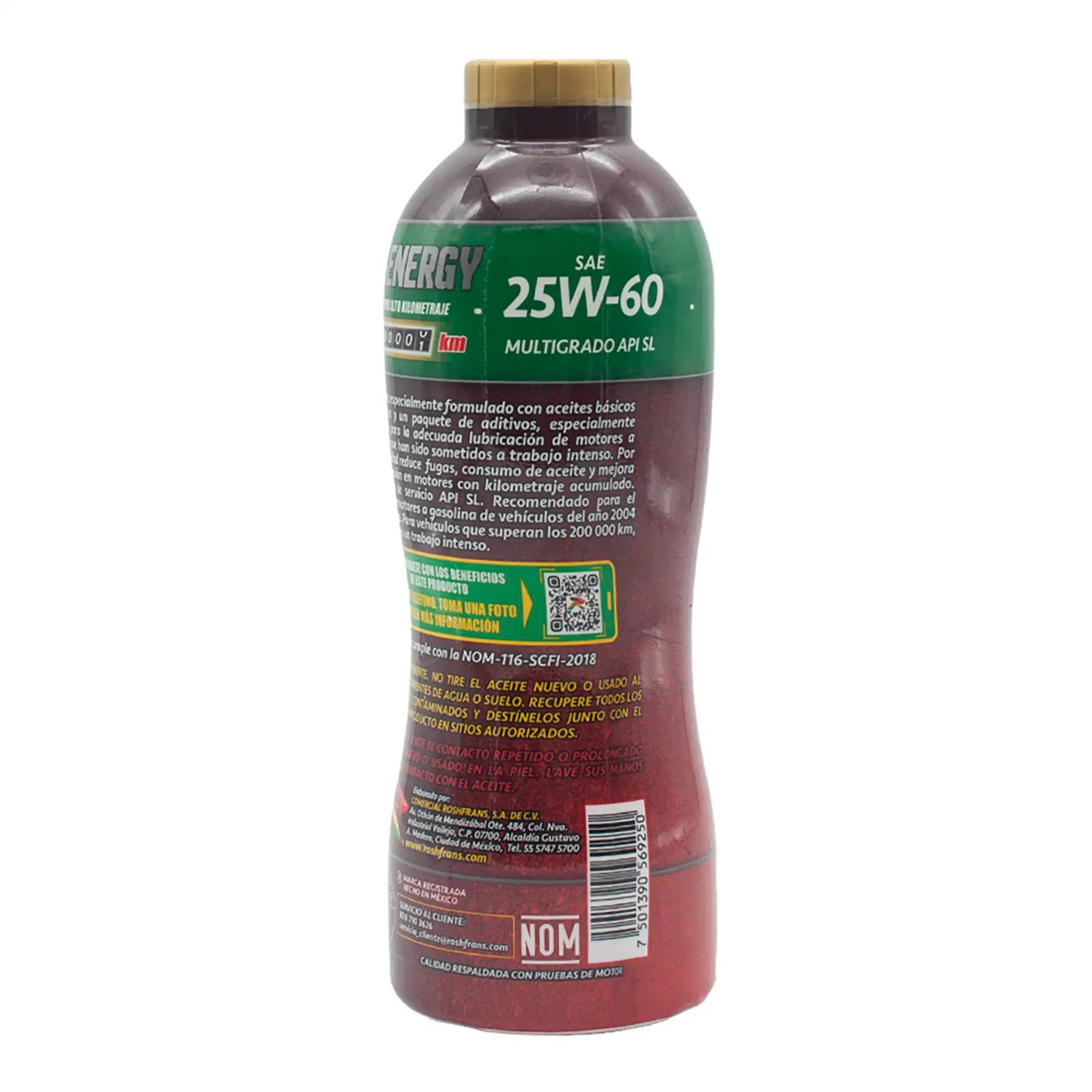 Aceite Motor Multigrado Roshfrans HI-ENERGY 25W-60, 950 ml