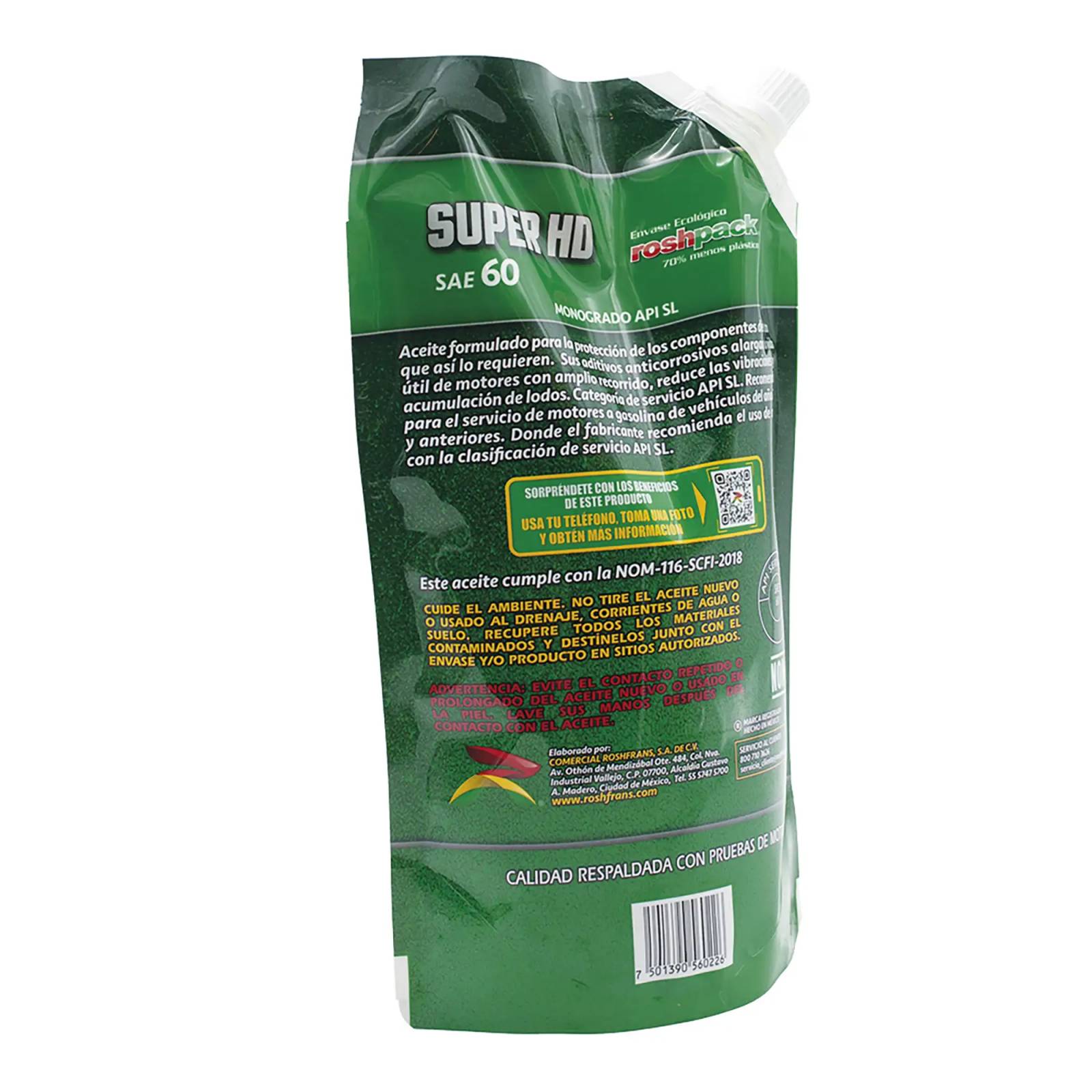 Aceite Motor Multigrado Roshfrans SUPER HD 60, 950 ml