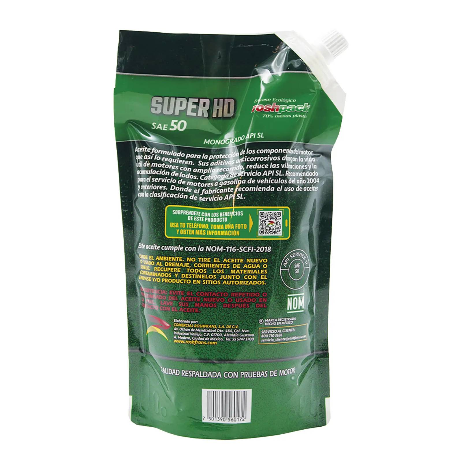 Aceite Motor Multigrado Roshfrans SUPER HD 50, 950 ml