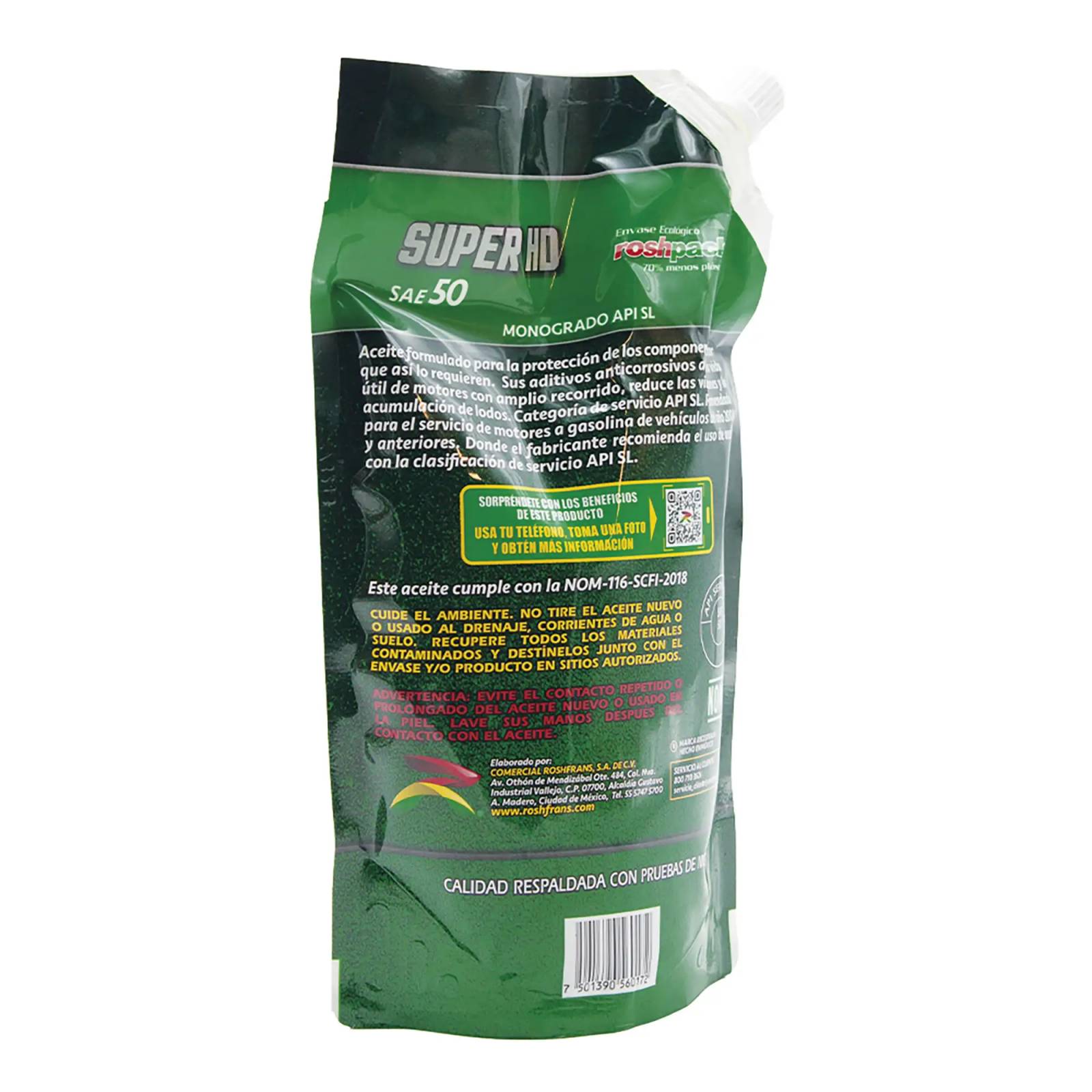 Aceite Motor Multigrado Roshfrans SUPER HD 50, 950 ml