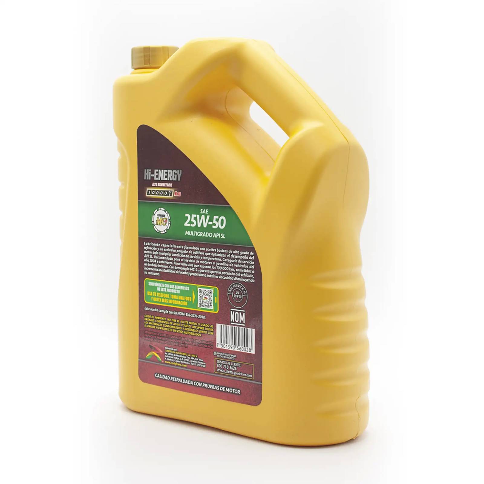 Aceite Motor Multigrado Roshfrans HI-ENERGY Alto kilometraje 25W-50, 5 L