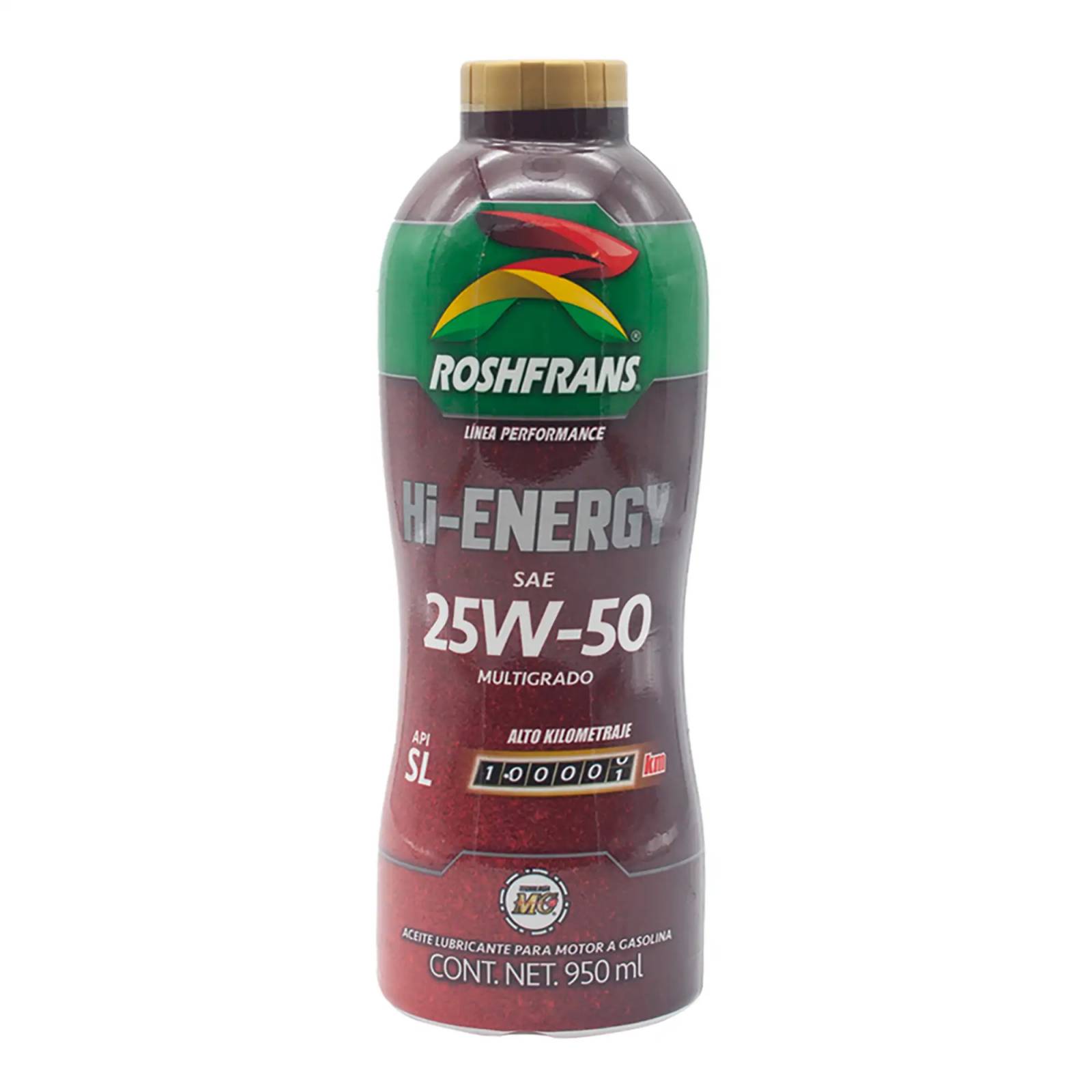 Aceite Motor Multigrado Roshfrans HI-ENERGY Alto kilometraje 25W-50, 950 ml