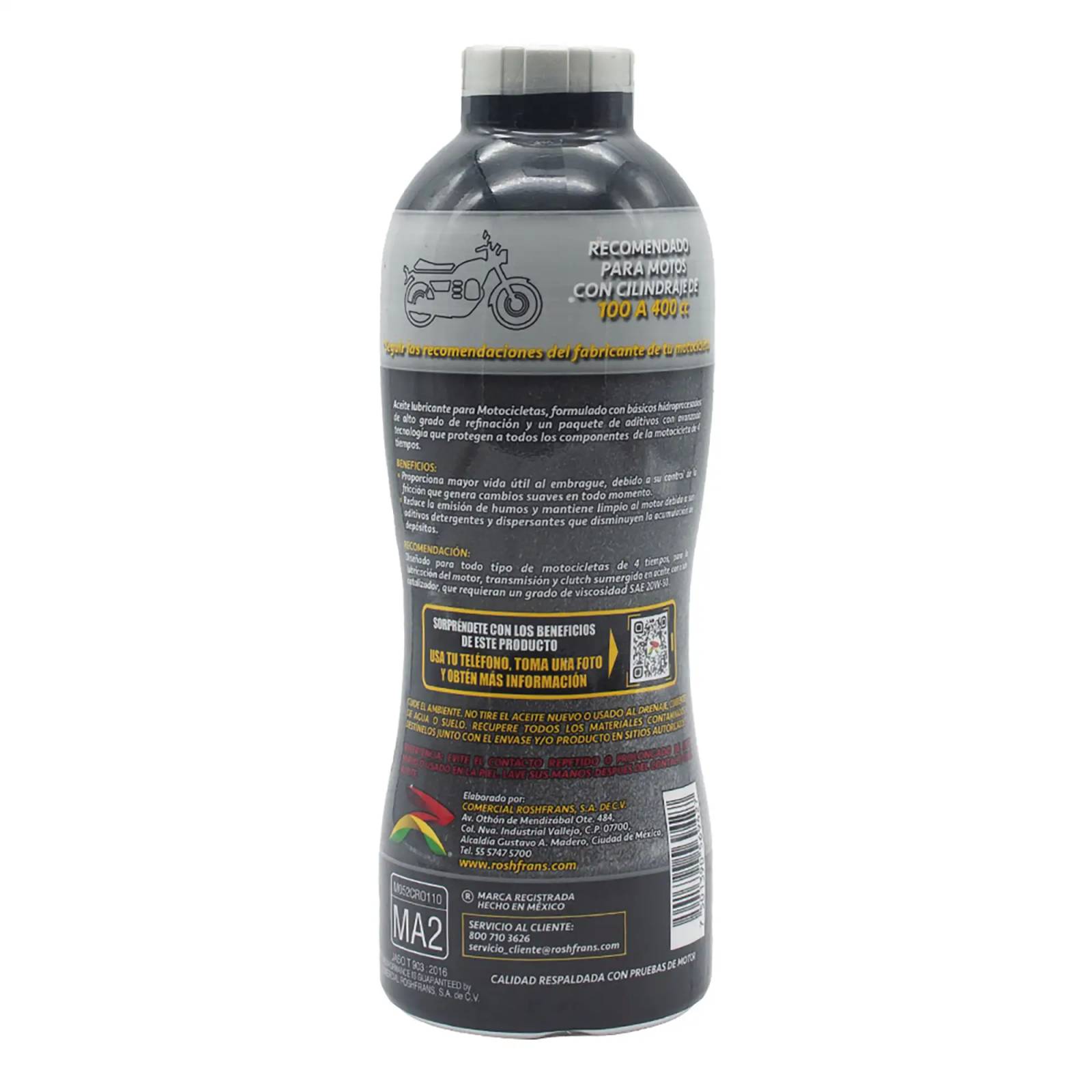 Aceite Motocicletas Multigrado Roshfrans Motonic 4 Tiempos 20W-50, 950 ml
