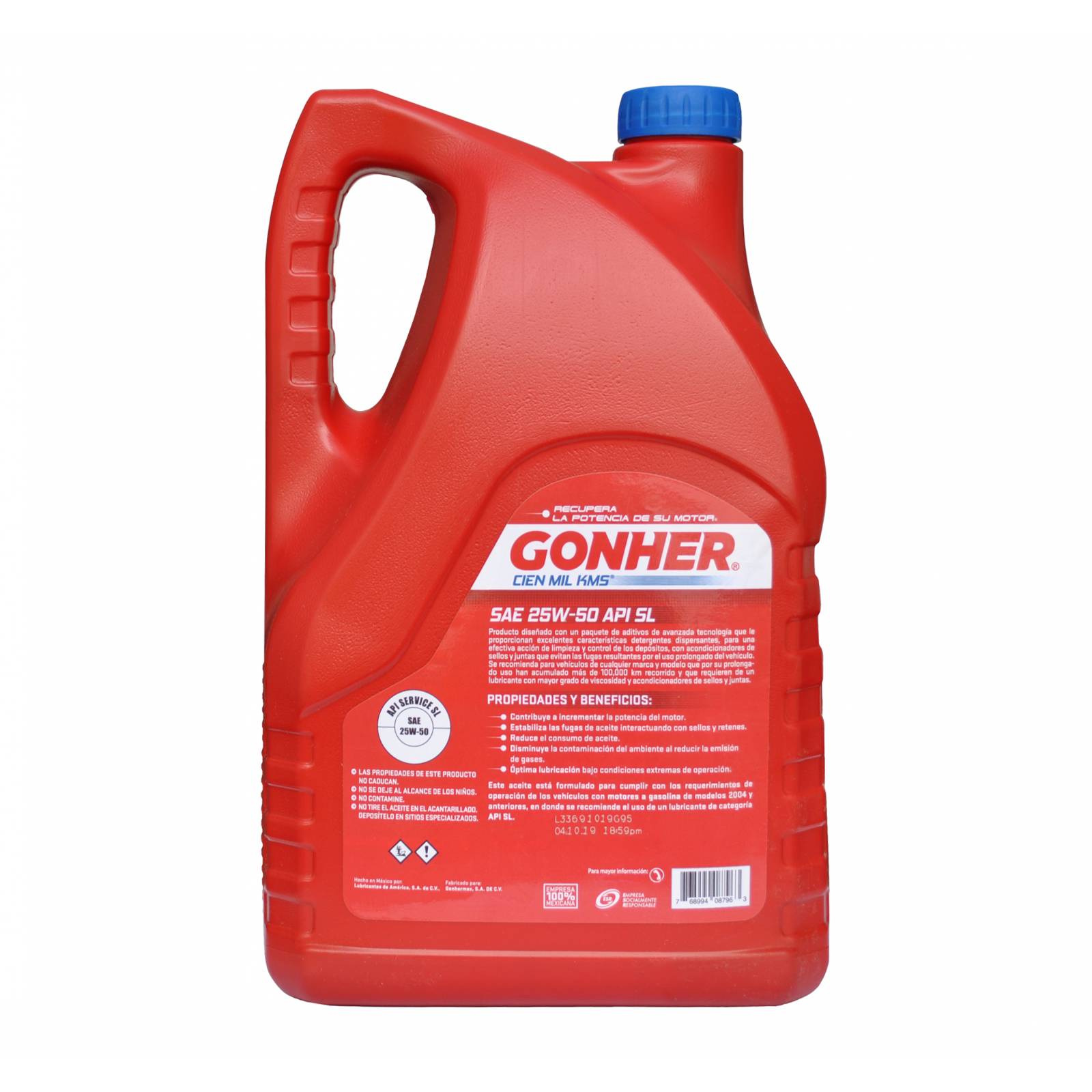 Gonher Aceite Motor 25W50 Mineral 1012669 Alto Kilometraje 4 L