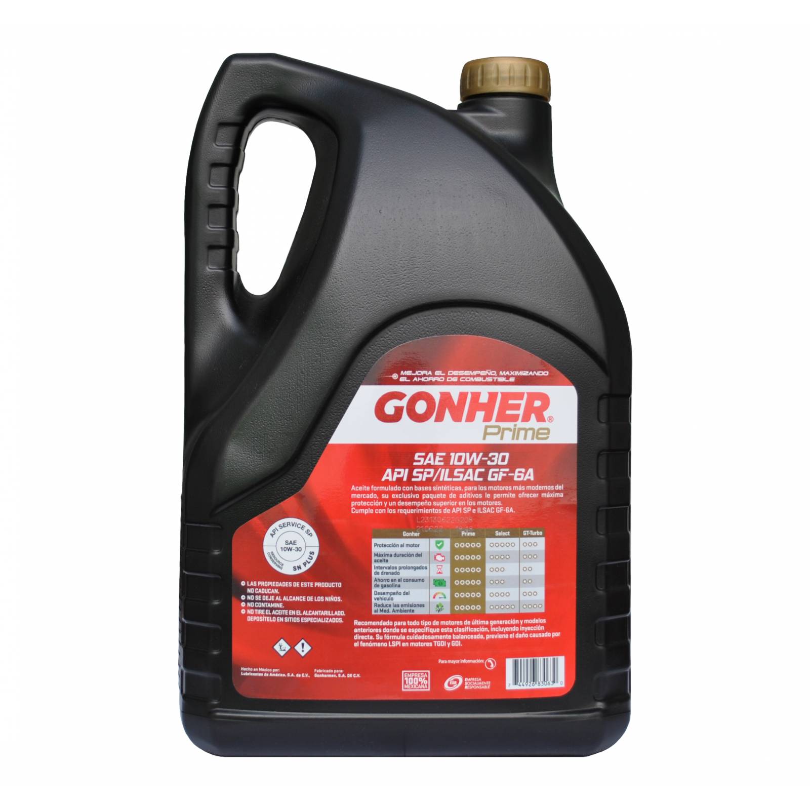 Gonher Aceite Motor 10W30 Sintético 1027418 Prime Gasolina 5 L