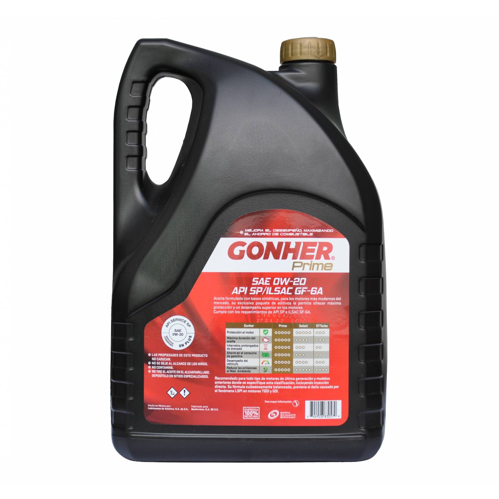 Gonher Aceite Motor 0W20 Sintético 1027406 Prime Gasolina 5 L