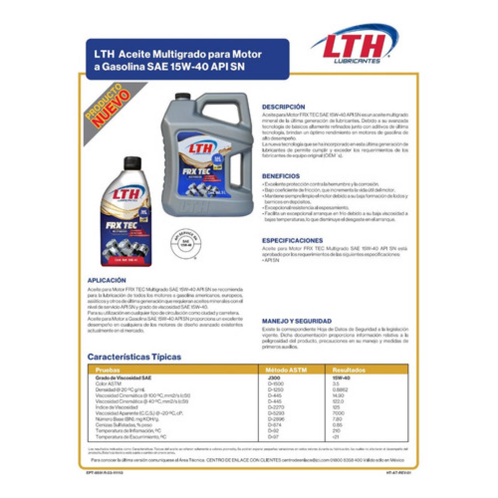 Aceite Motor LTH 15W40 Mineral Multigrado, 5 L