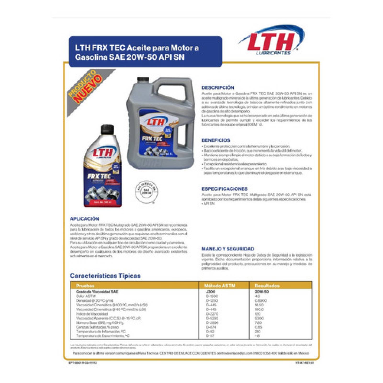 Aceite Motor LTH 20W50 Multigrado Mineral, 5 L