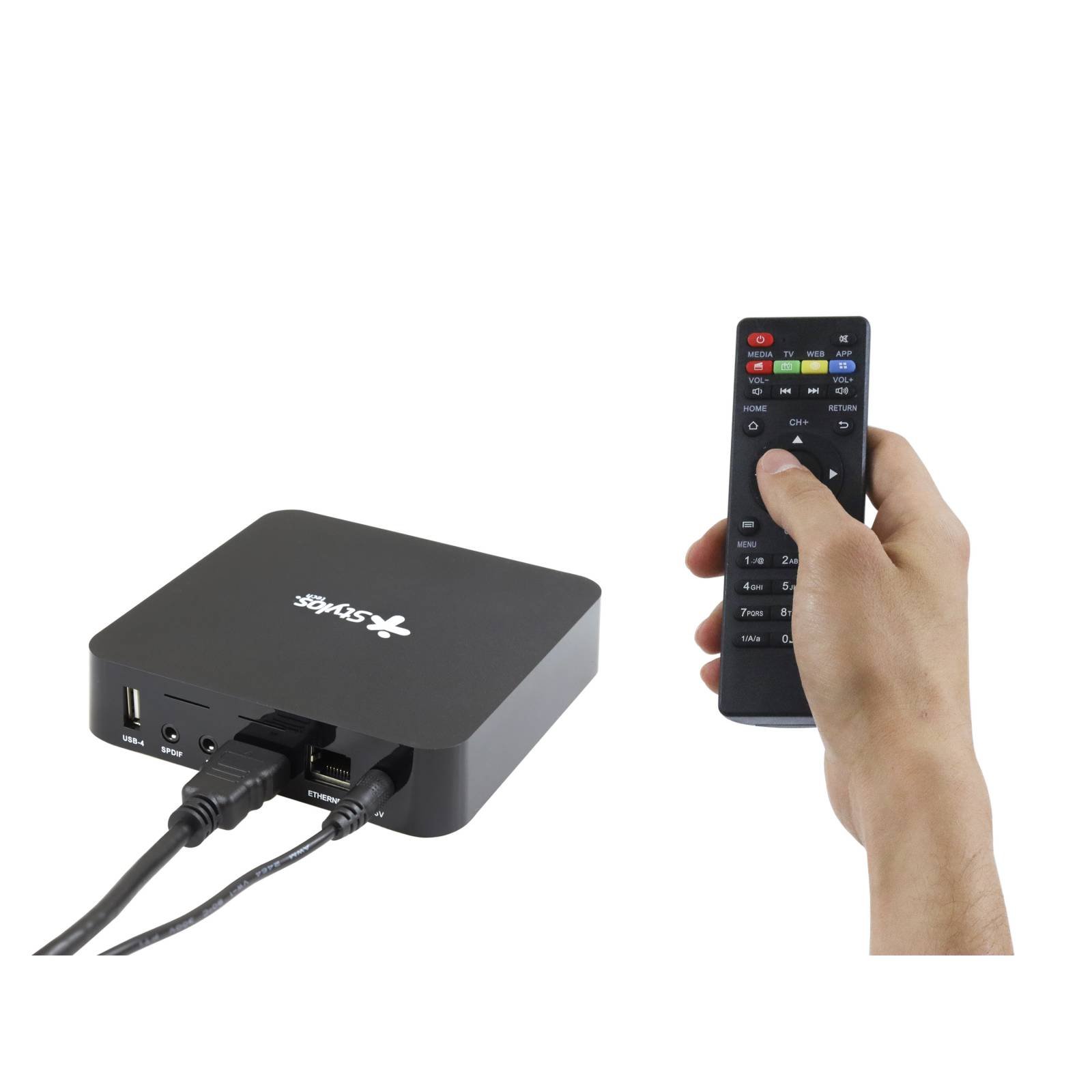 Convertidor Smart Tv Box 4K Stylos Tech, Procesador Quad-Core, 2Gb Ram,  16GB Memoria Interna, Wi-Fi/Ethernet, 1 Hdmi, 2 USB, Control Remoto,  Android 10 » Bigcom