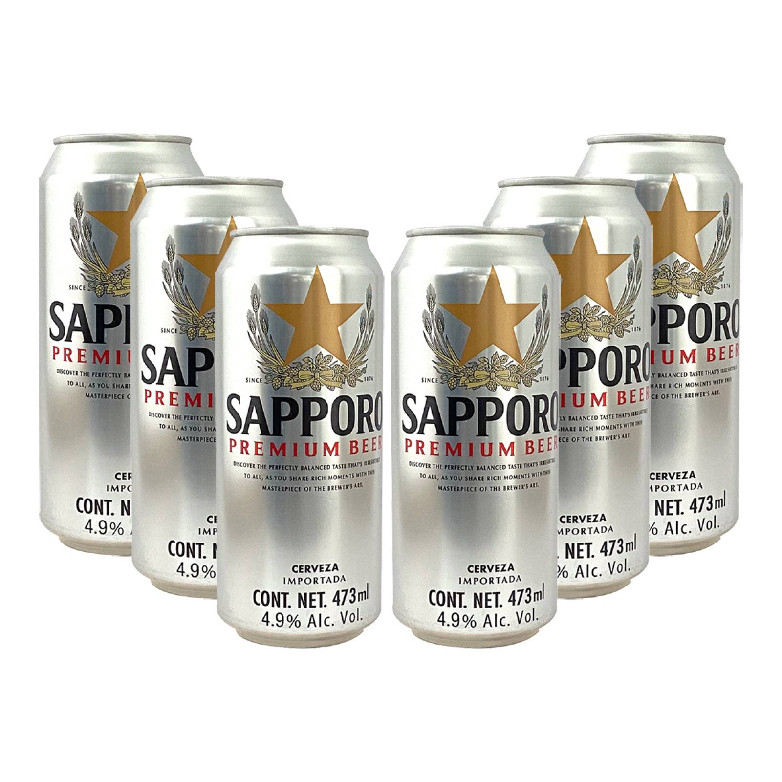 Six Pack Cerveza Sapporo Premium Lata 473 ml