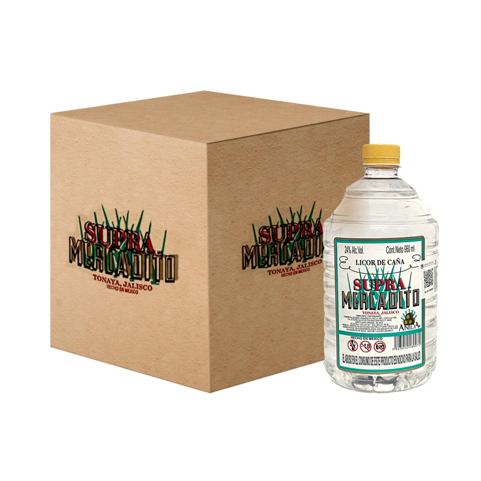 Caja Licor de Caña Supra Mercadito Blanco 960 ml 12P
