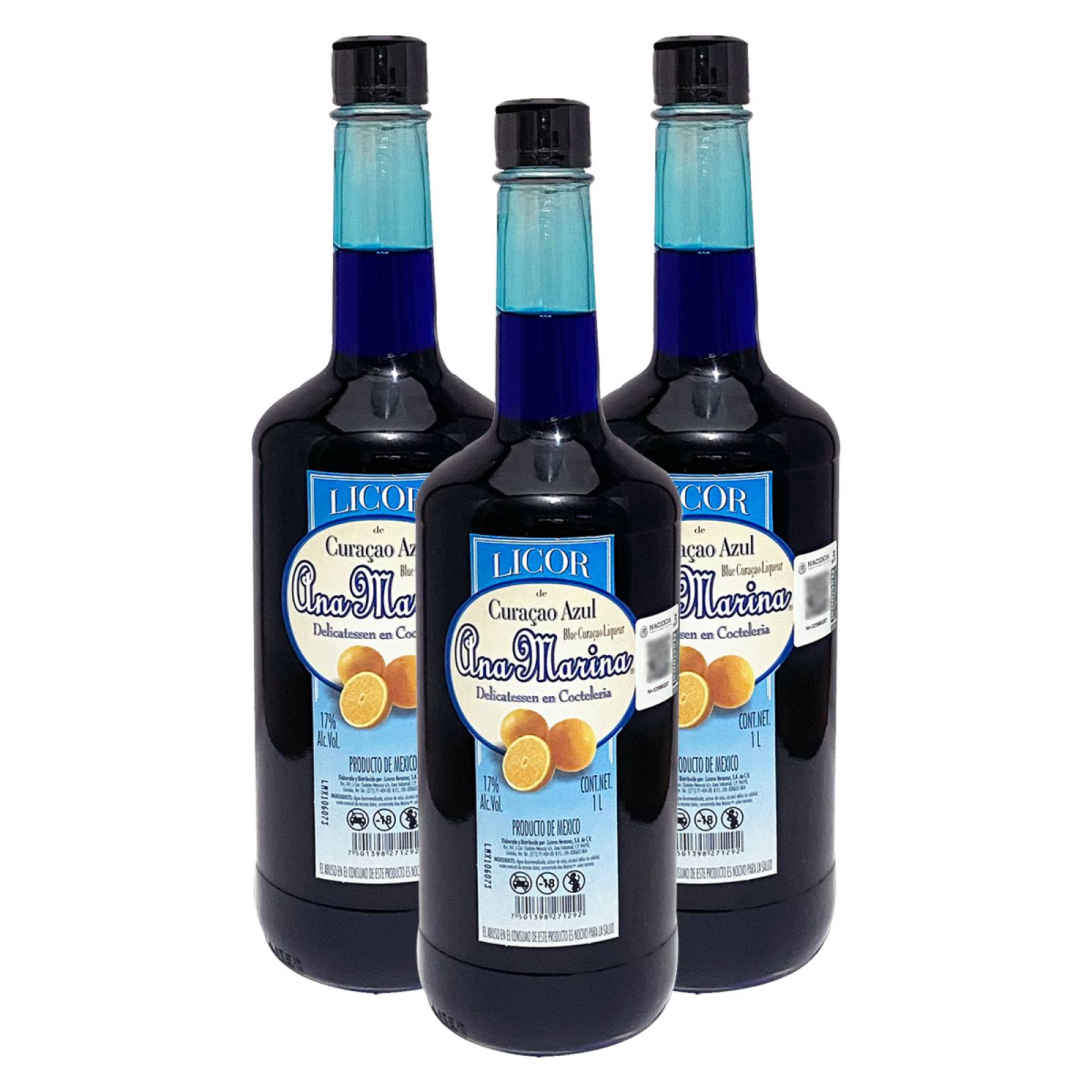 Tripack Licor de Curacao Azul Ana Marina 1L
