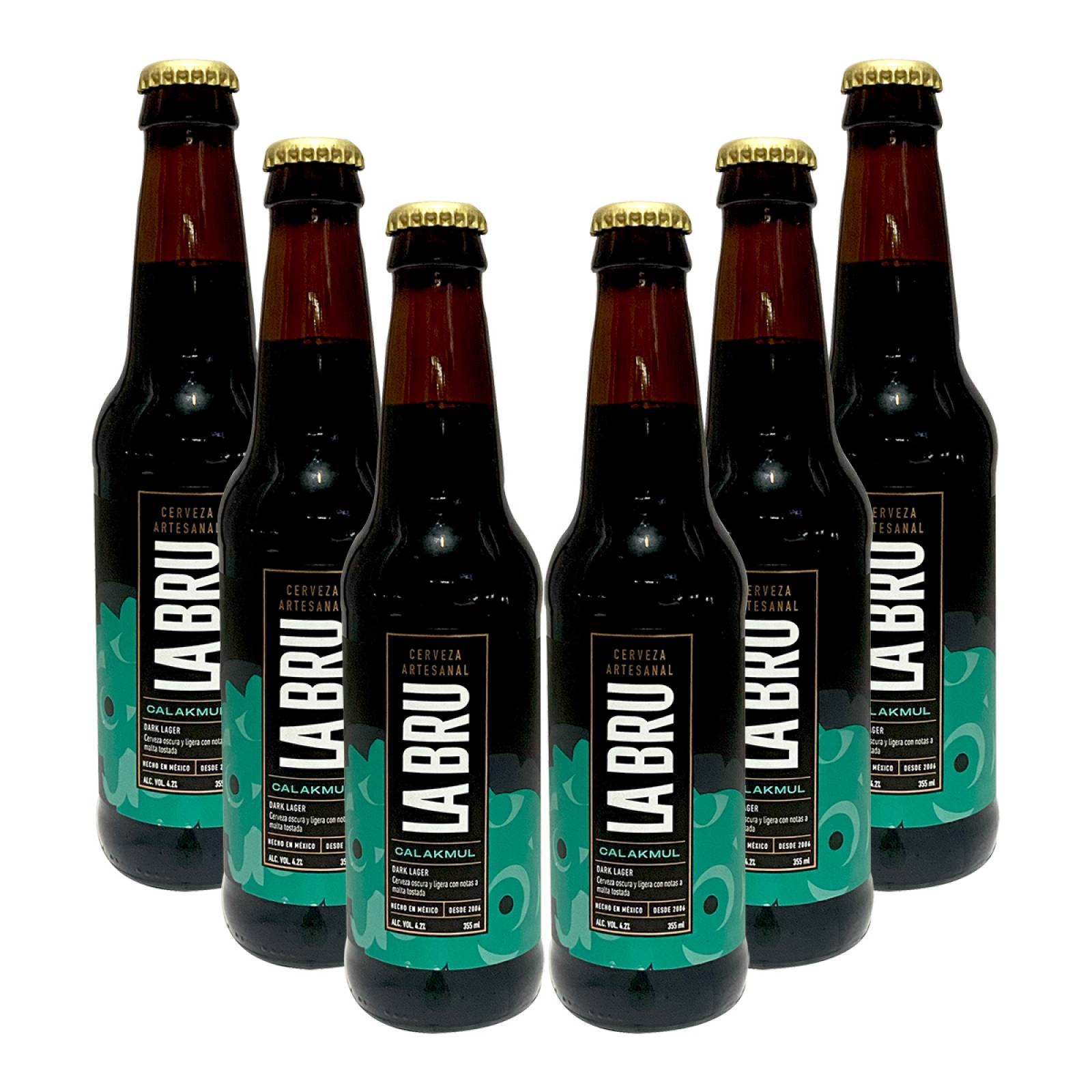Six Pack Cerveza Artesanal La Bru Calakmul Dark Lager 355 ml
