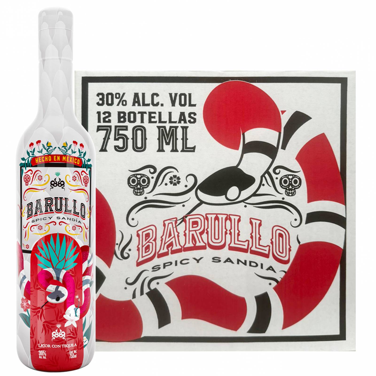 Caja Licor con Tequila Barullo Spicy Sandía 750 Ml 12 Piezas