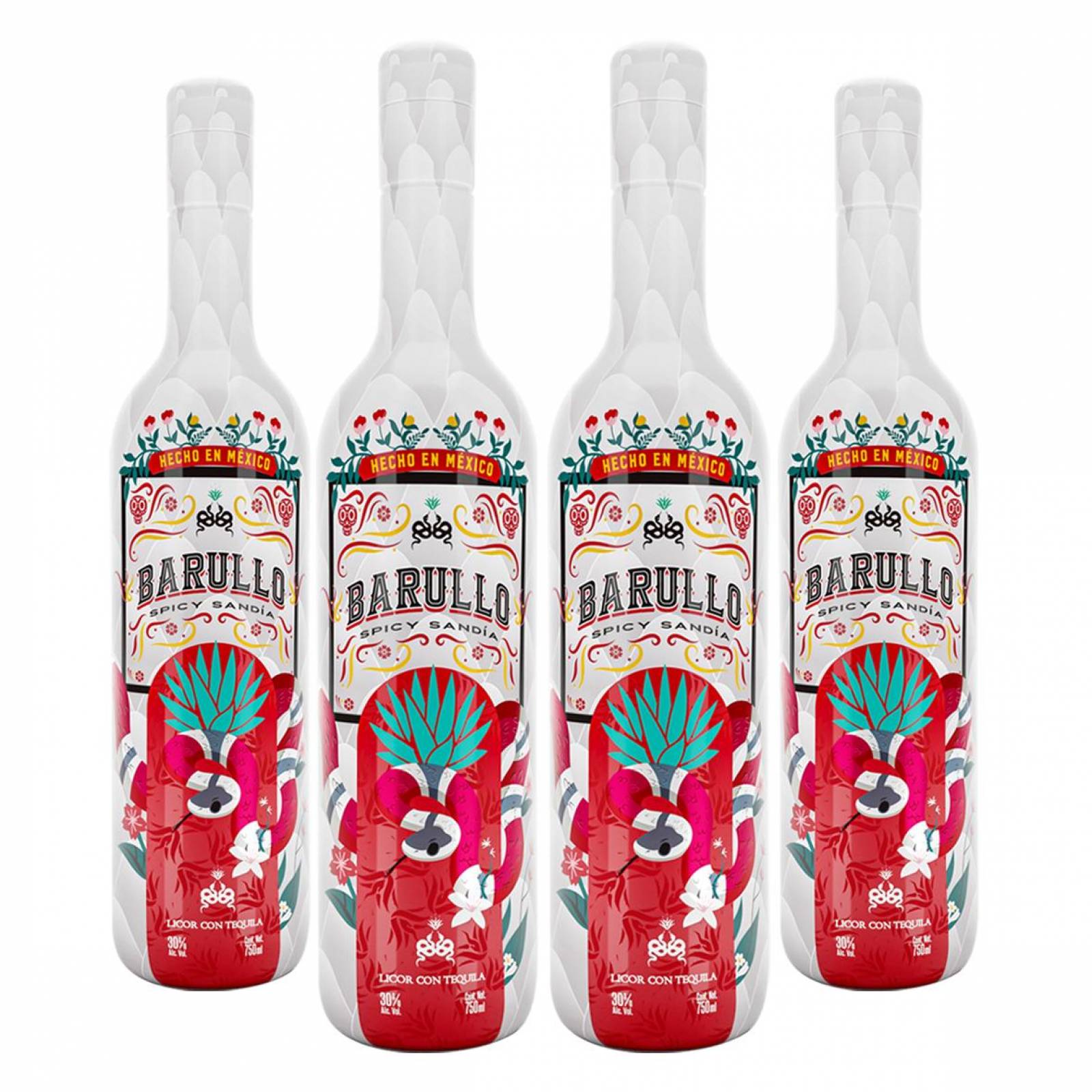Four Pack Licor con Tequila Barullo Spicy Sandía 750 Ml