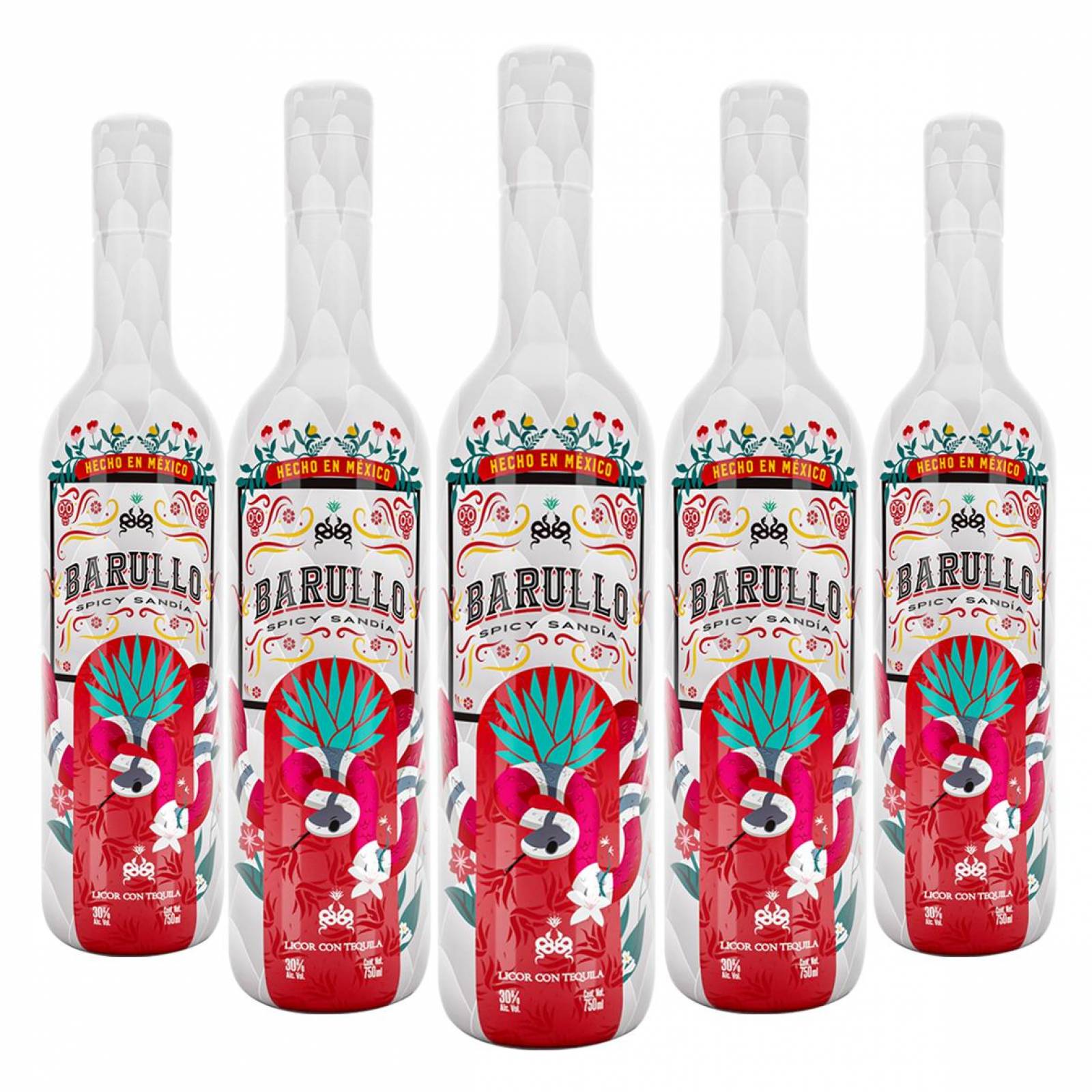 Five Pack Licor con Tequila Barullo Spicy Sandía 750 Ml