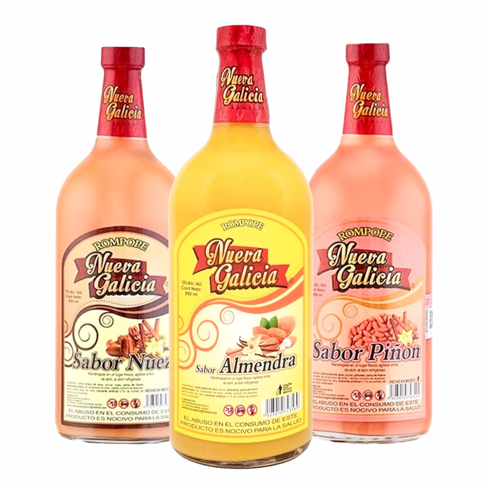 Tripack Rompope Nueva Galicia Nuez Almendra Piñon 950 ml