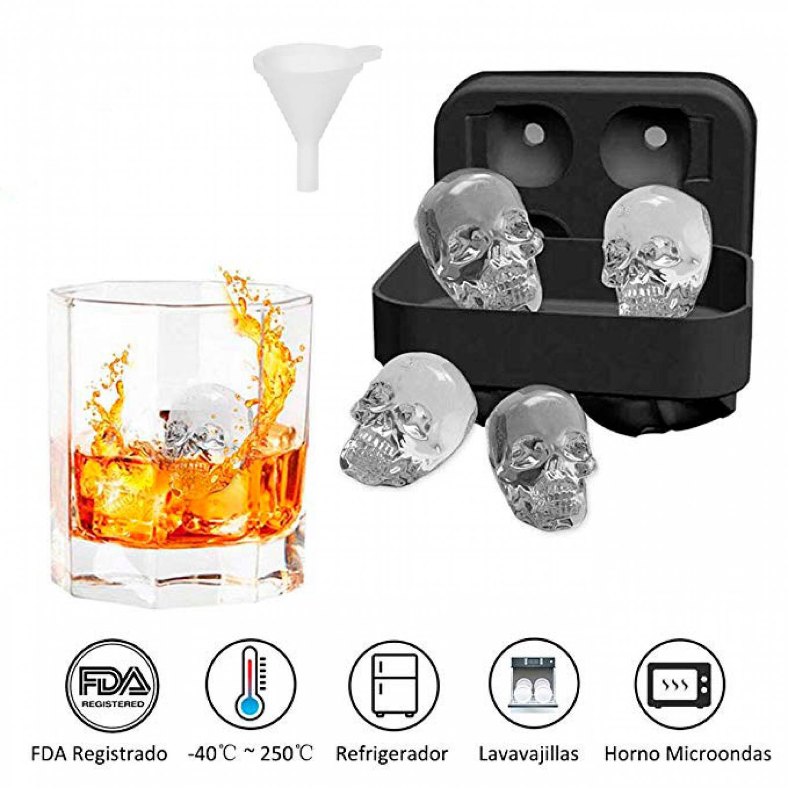 MADIOLA Bandeja de hielo, Molde de hielo en forma de Calavera, Craneo 3D para Chocolate Gelatina Repostería, bebidas