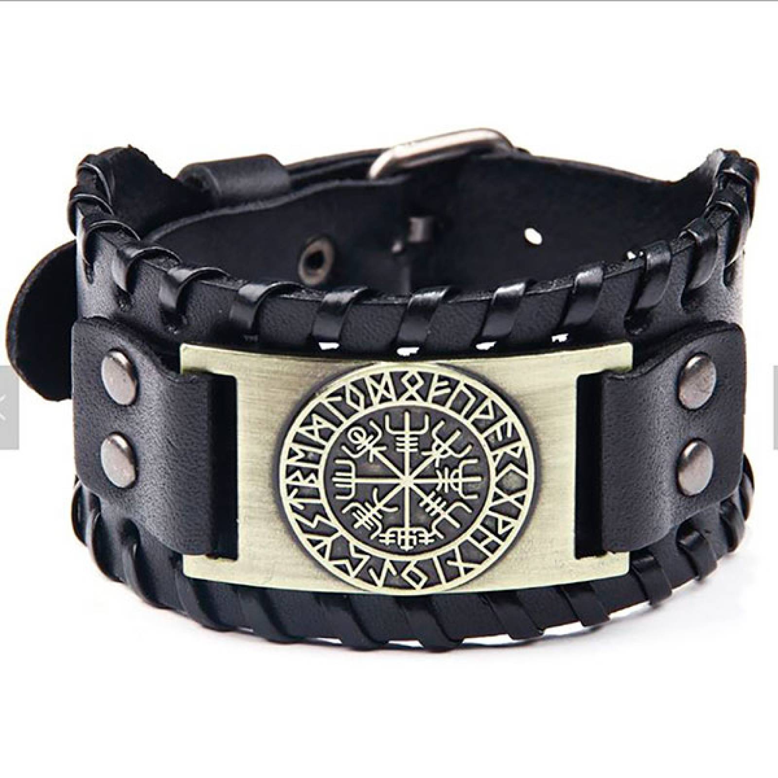 MADIOLA Pulsera de piel vikinga brazalete ajustable. Pulsera de cuero para hombre o mujer Yggradsil. Ngo/Bronze