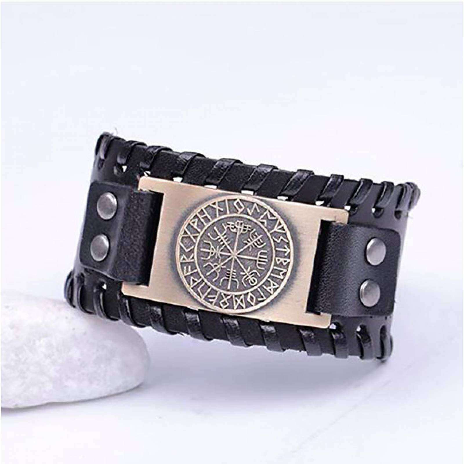 MADIOLA Pulsera de piel vikinga brazalete ajustable. Pulsera de cuero para hombre o mujer Yggradsil. Ngo/Bronze