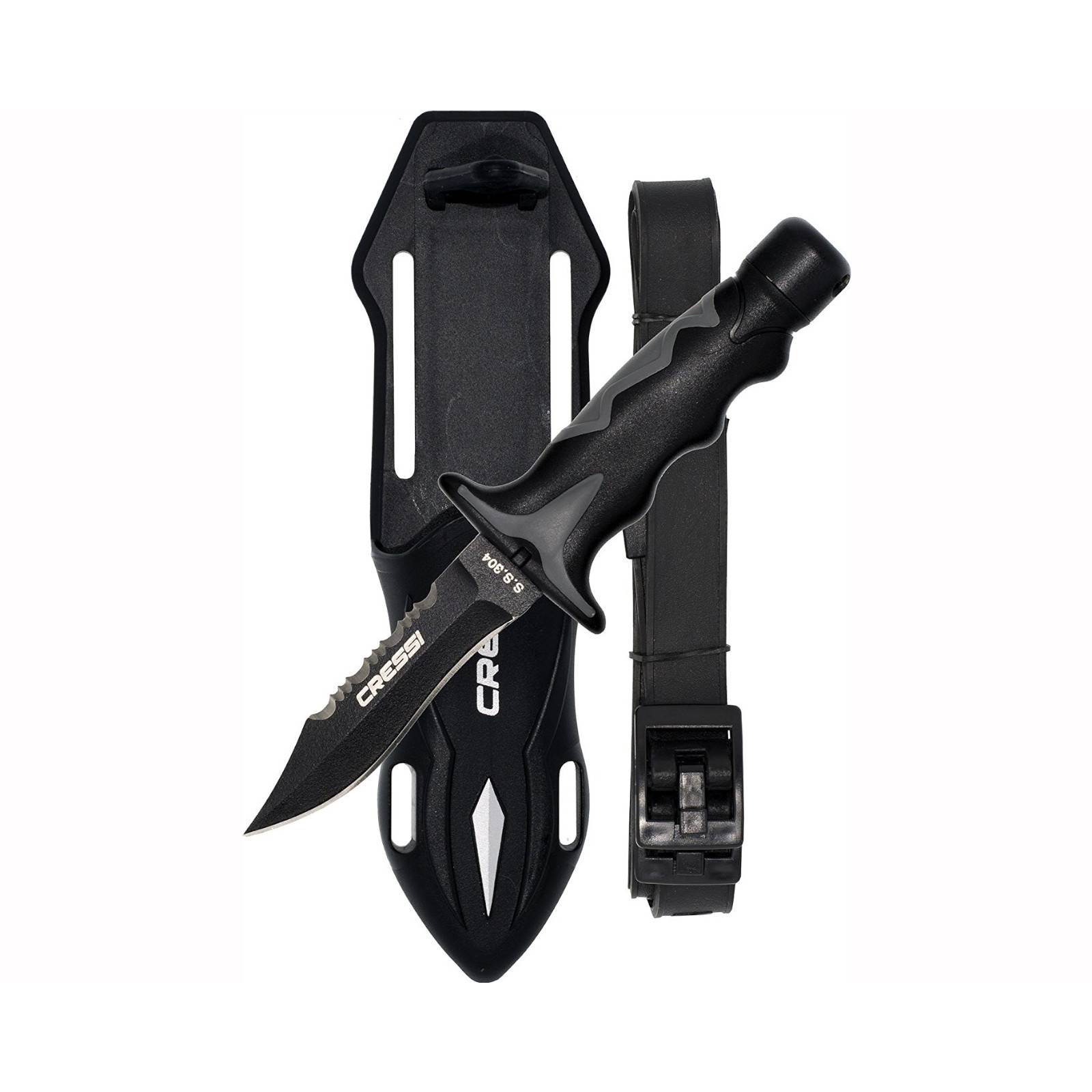 Cuchillo CRESSI Predator Hoja de Acero Templado Para Buceo Negro