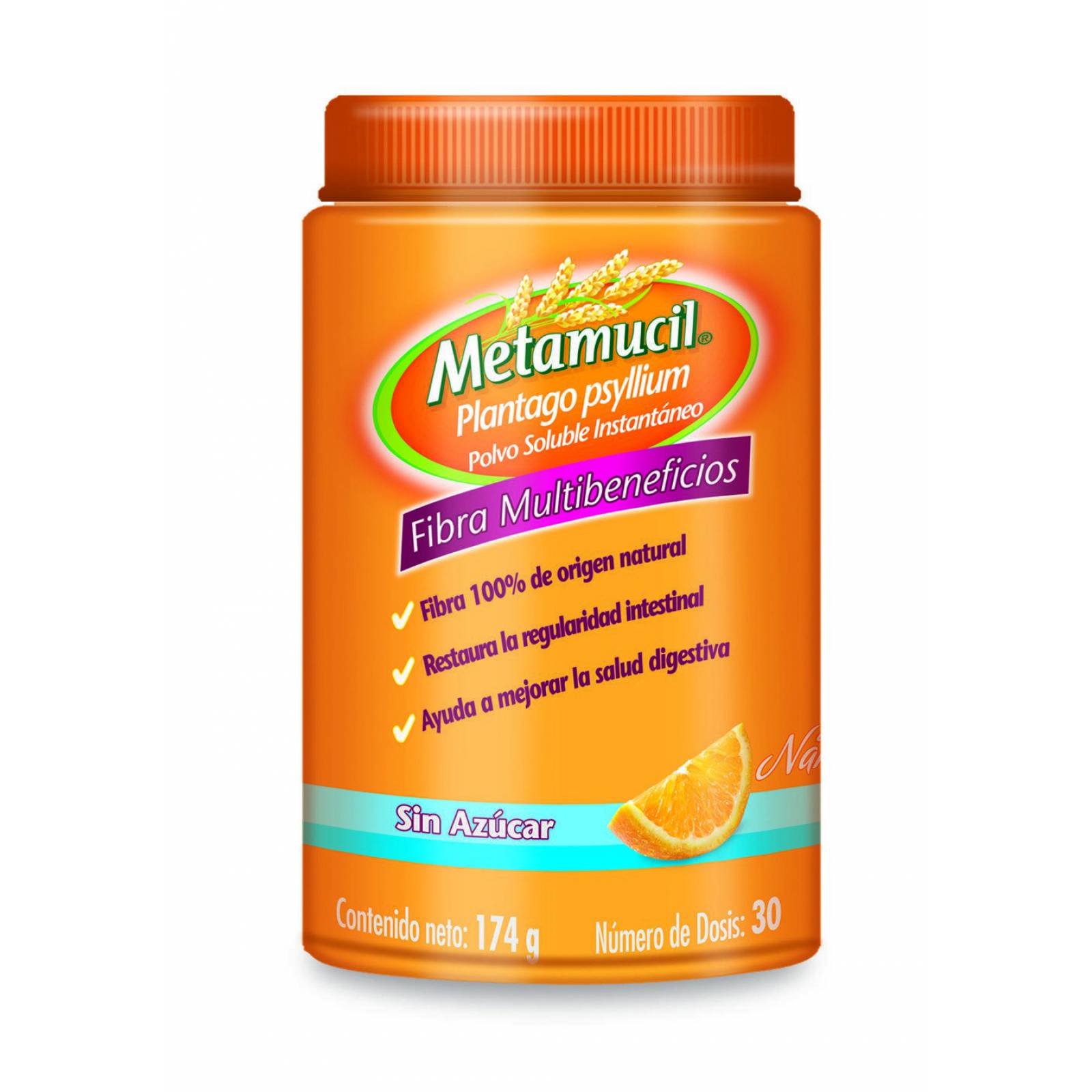 Metamucil Suplemento de Fibra Sabor Naranja sin Azucar 174 Gr