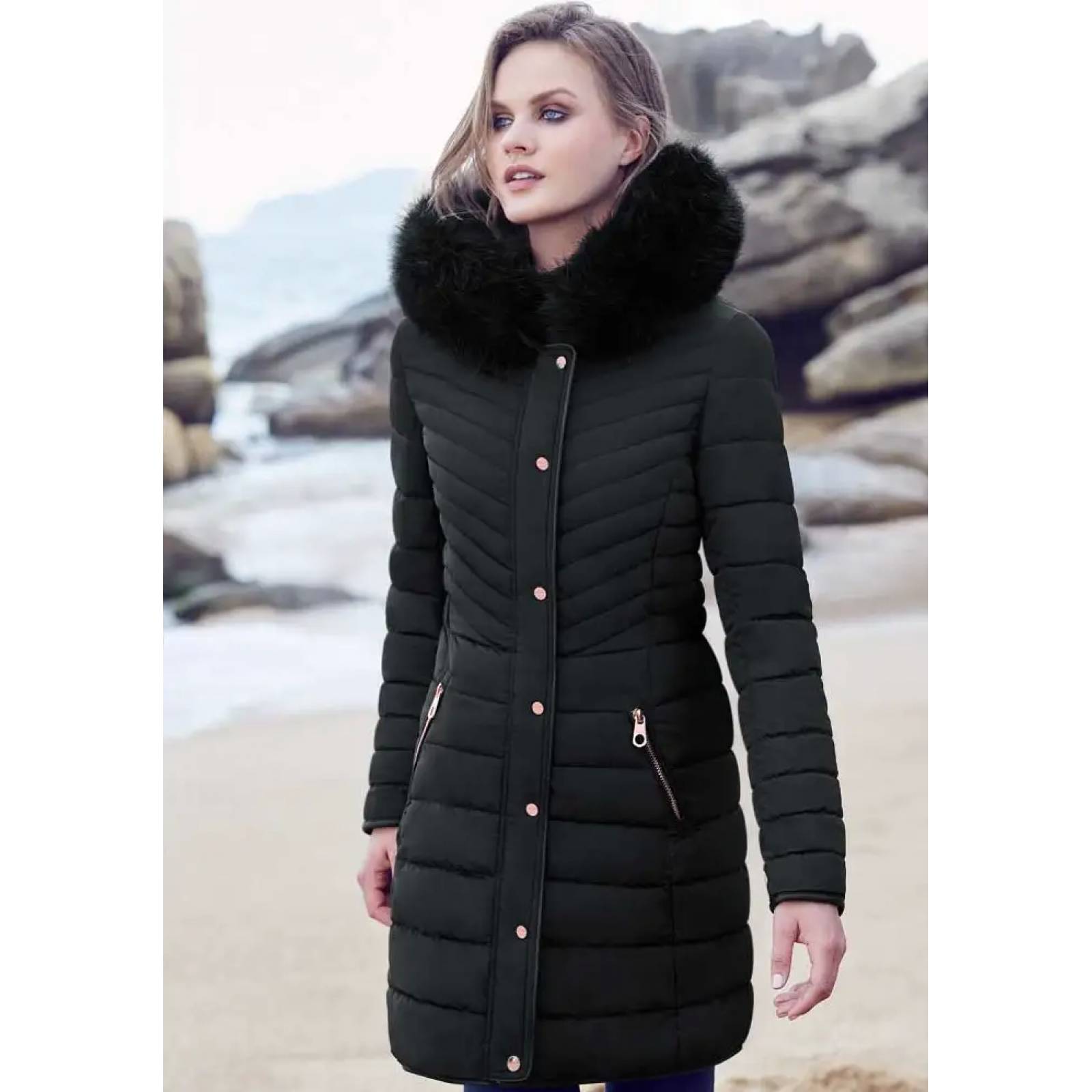 Chamarra abrigadora dama negro Holly Land modelo 0880