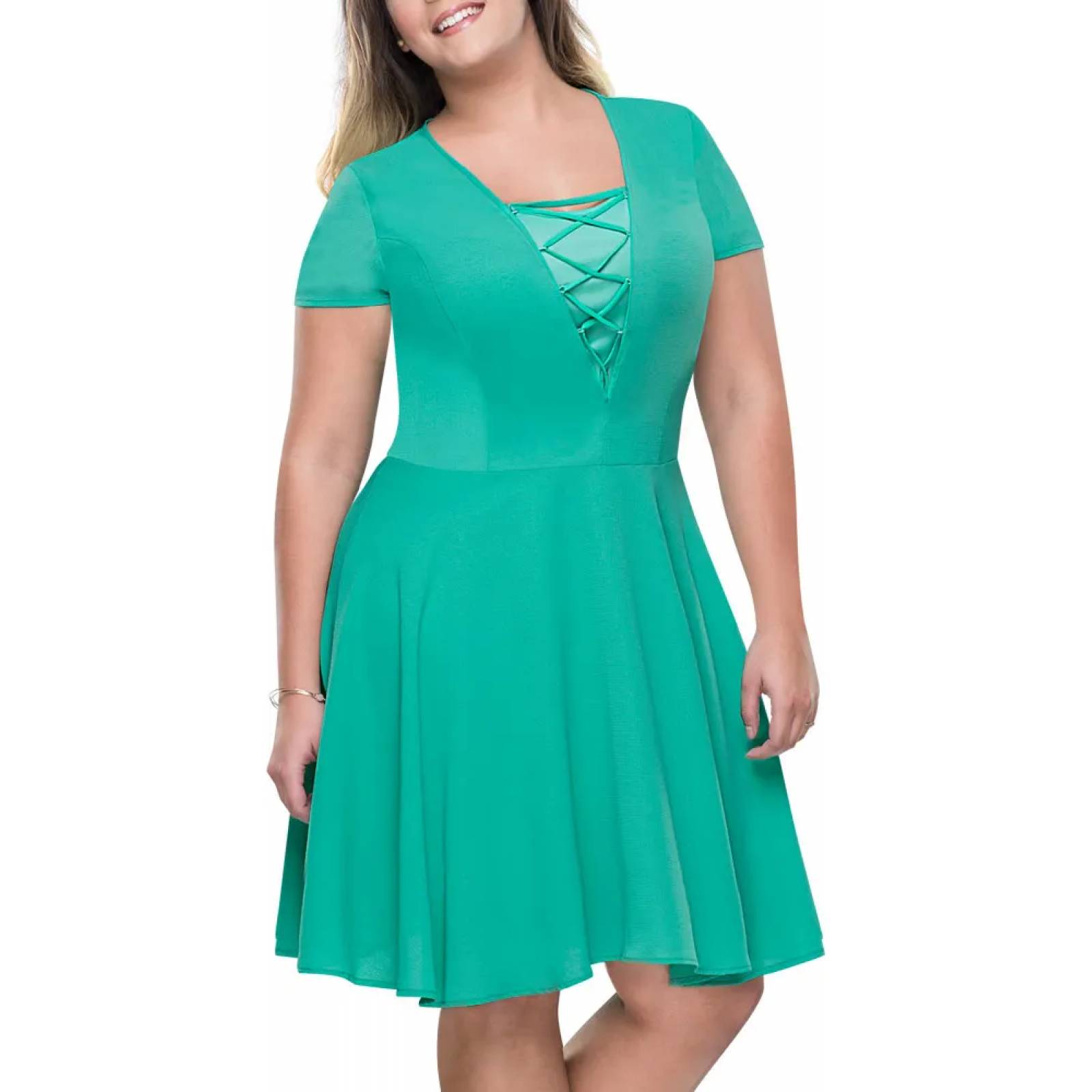 Vestido extras/tallas especiales dama verde jade Tierra Bendita Plus modelo SD02