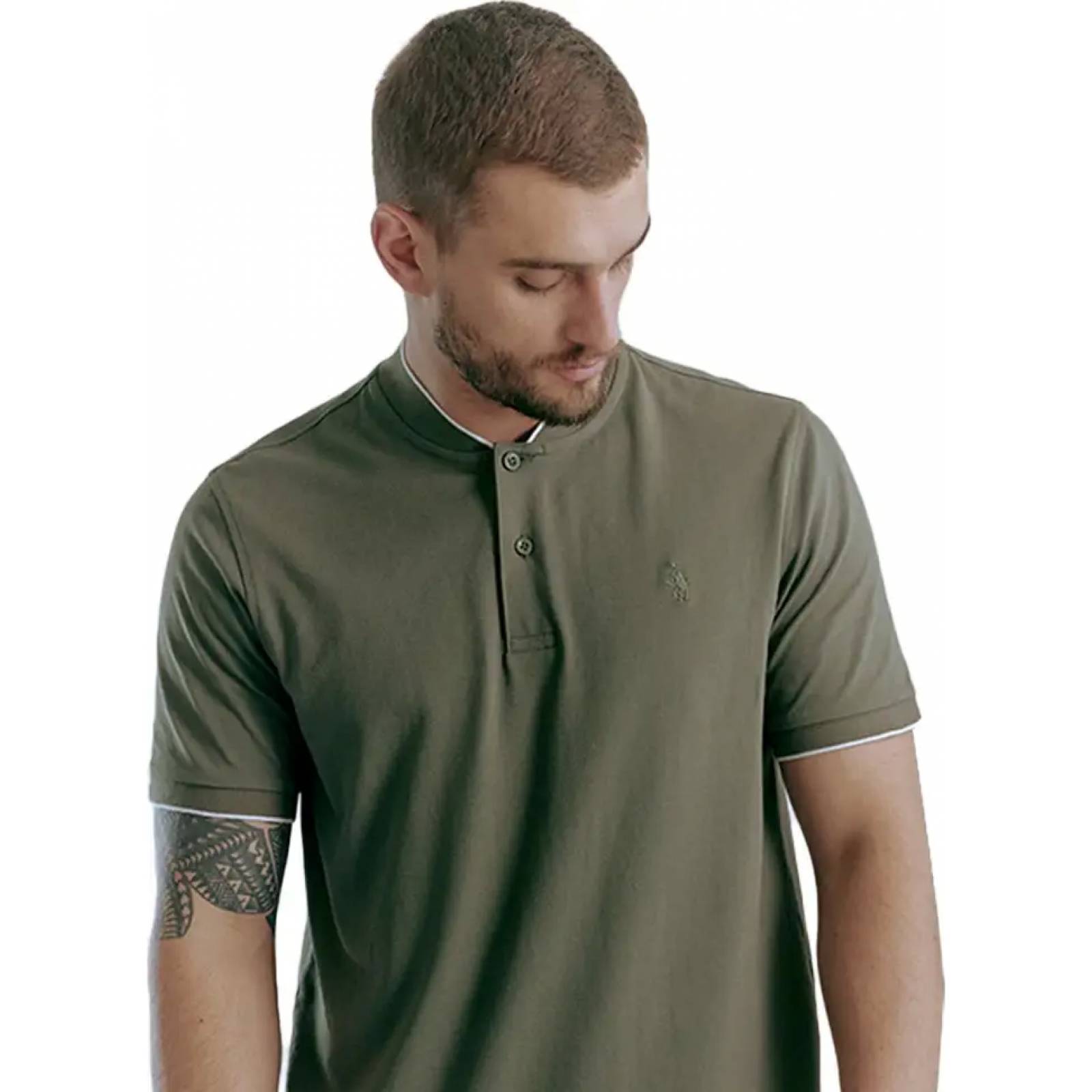 Playera casual caballero verde olivo Hpc Polo modelo MX02