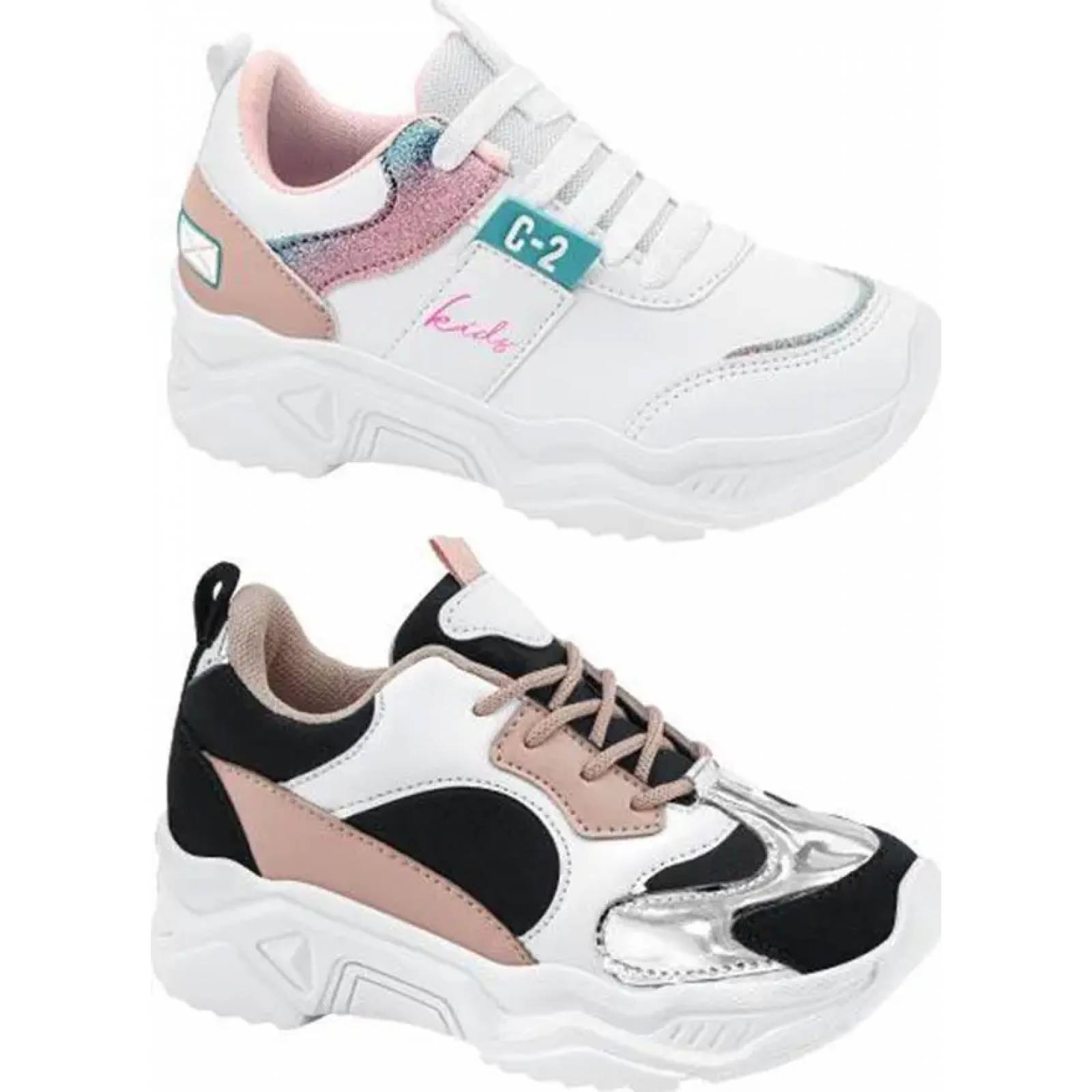 Kit 2 pares choclo tenis casual urbano niña multicolor Urban Shoes modelo 2210