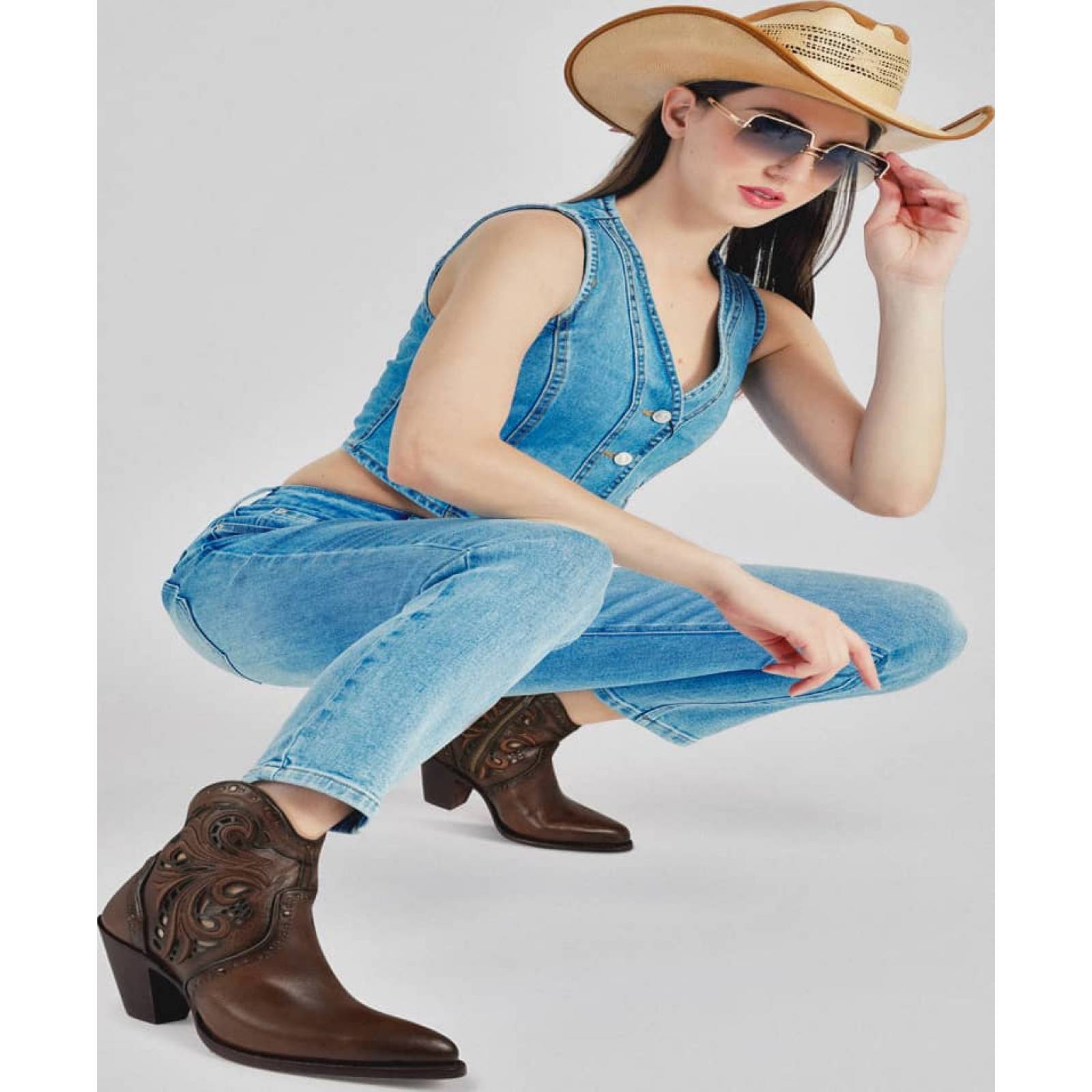 Bota vaquero vaqueras dama cafe piel Rio Grande modelo 9001