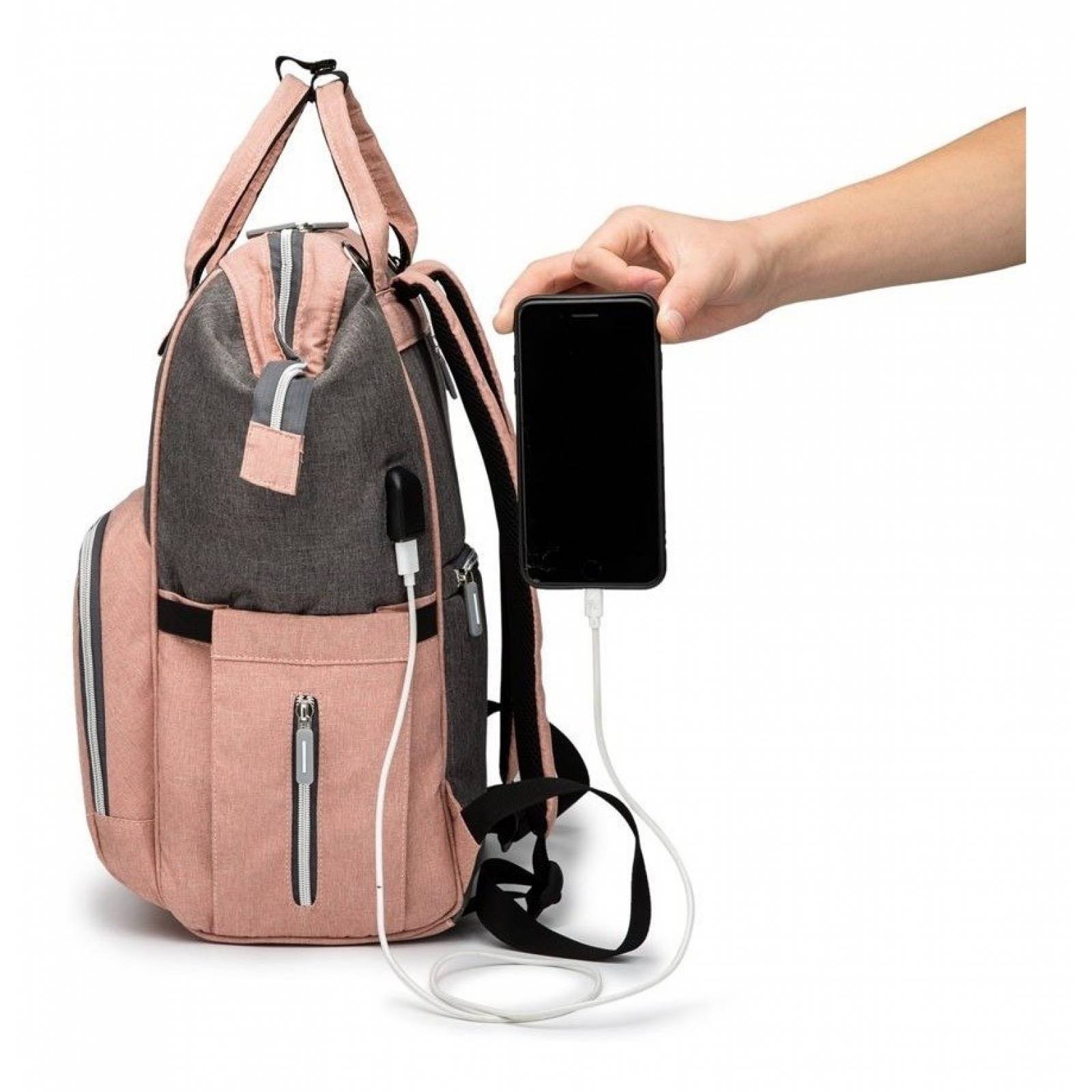 Pañalera Mochila Moderna Multifuncional Usb Bebe Gris Rosa