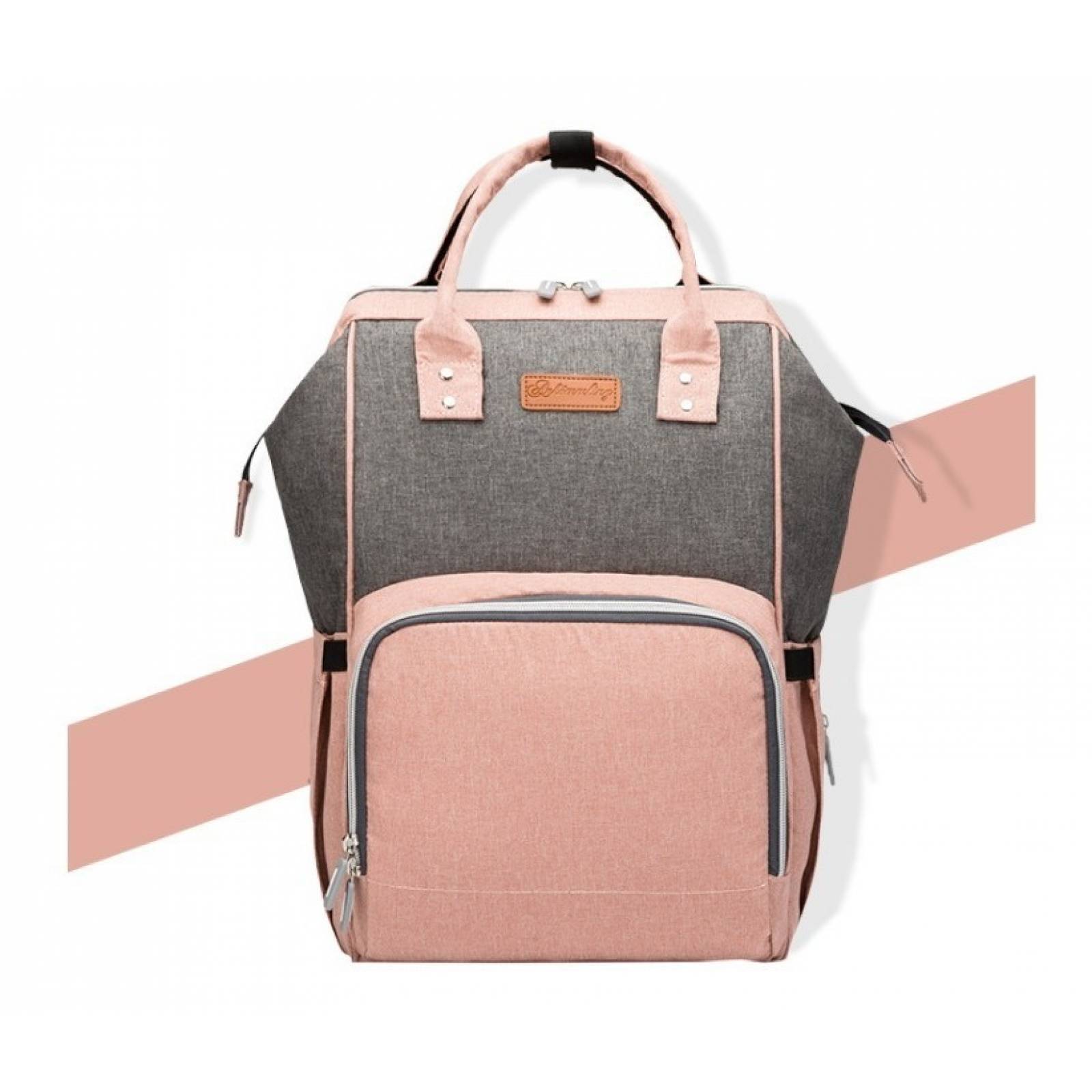 Pañalera Mochila Moderna Multifuncional Usb Bebe Gris Rosa