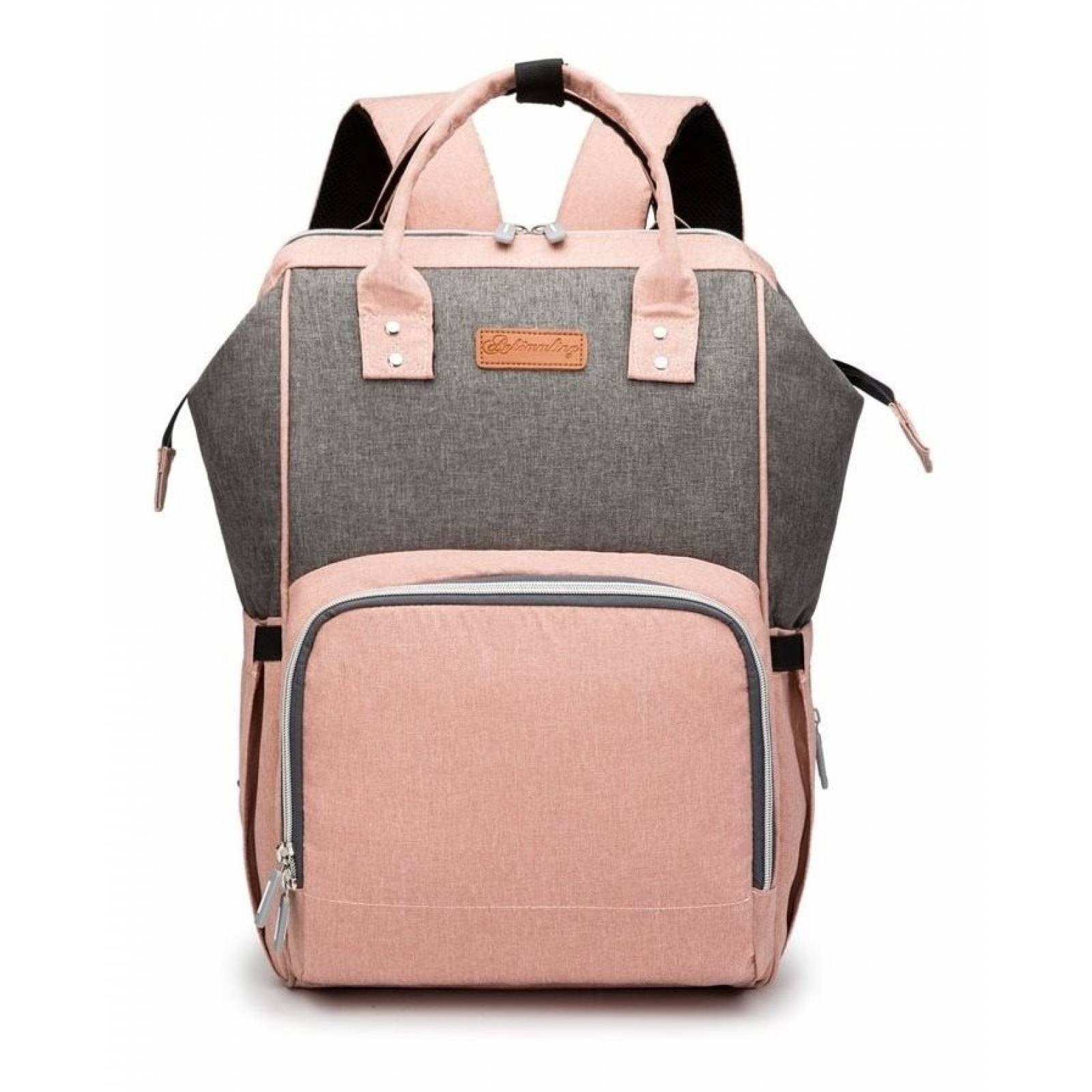 Pañalera Mochila Moderna Multifuncional Usb Bebe Gris Rosa